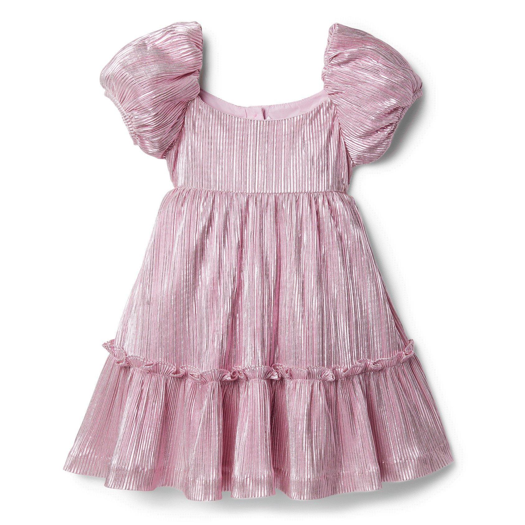 Metallic Plisse Puff Sleeve Dress image number 0