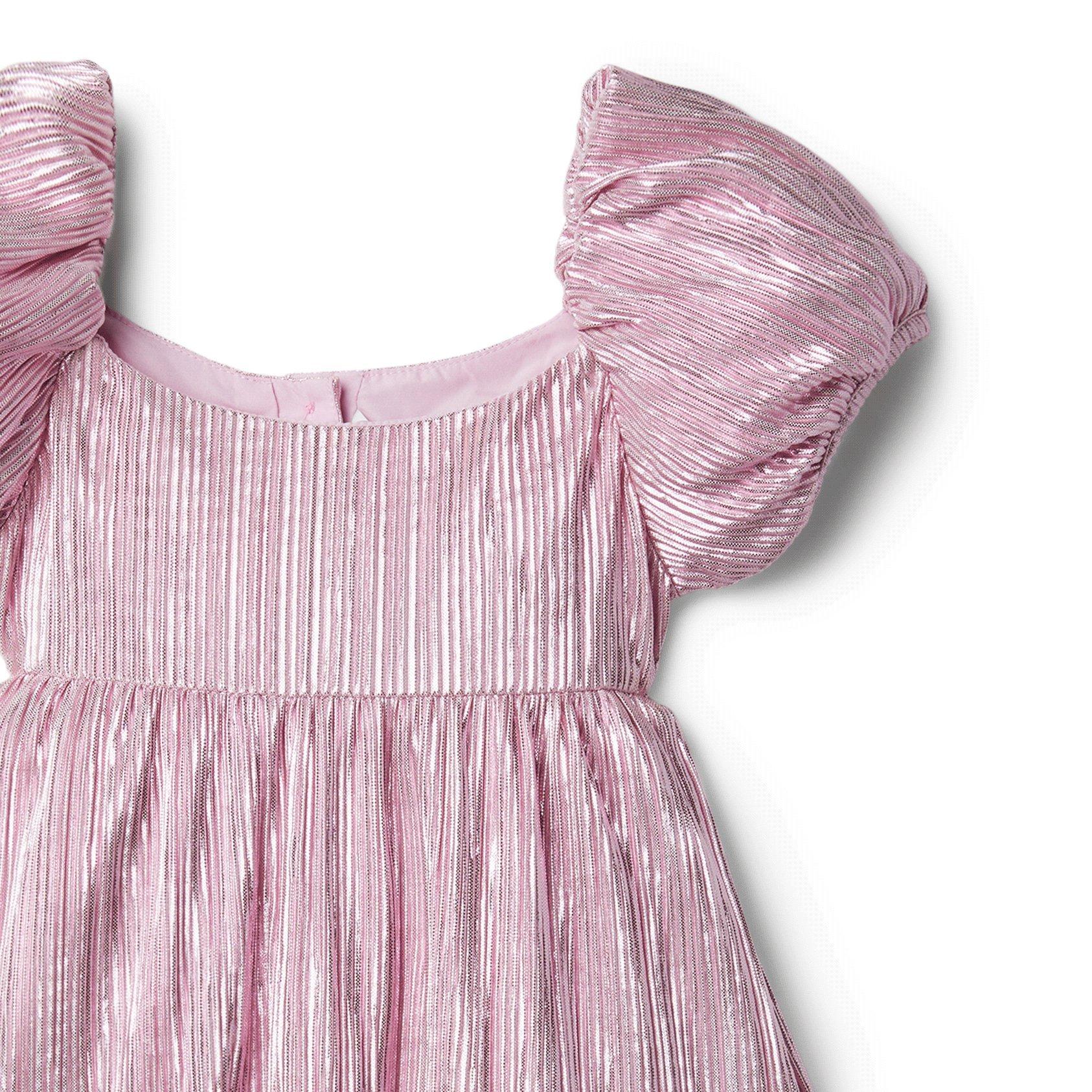 Metallic Plisse Puff Sleeve Dress image number 2