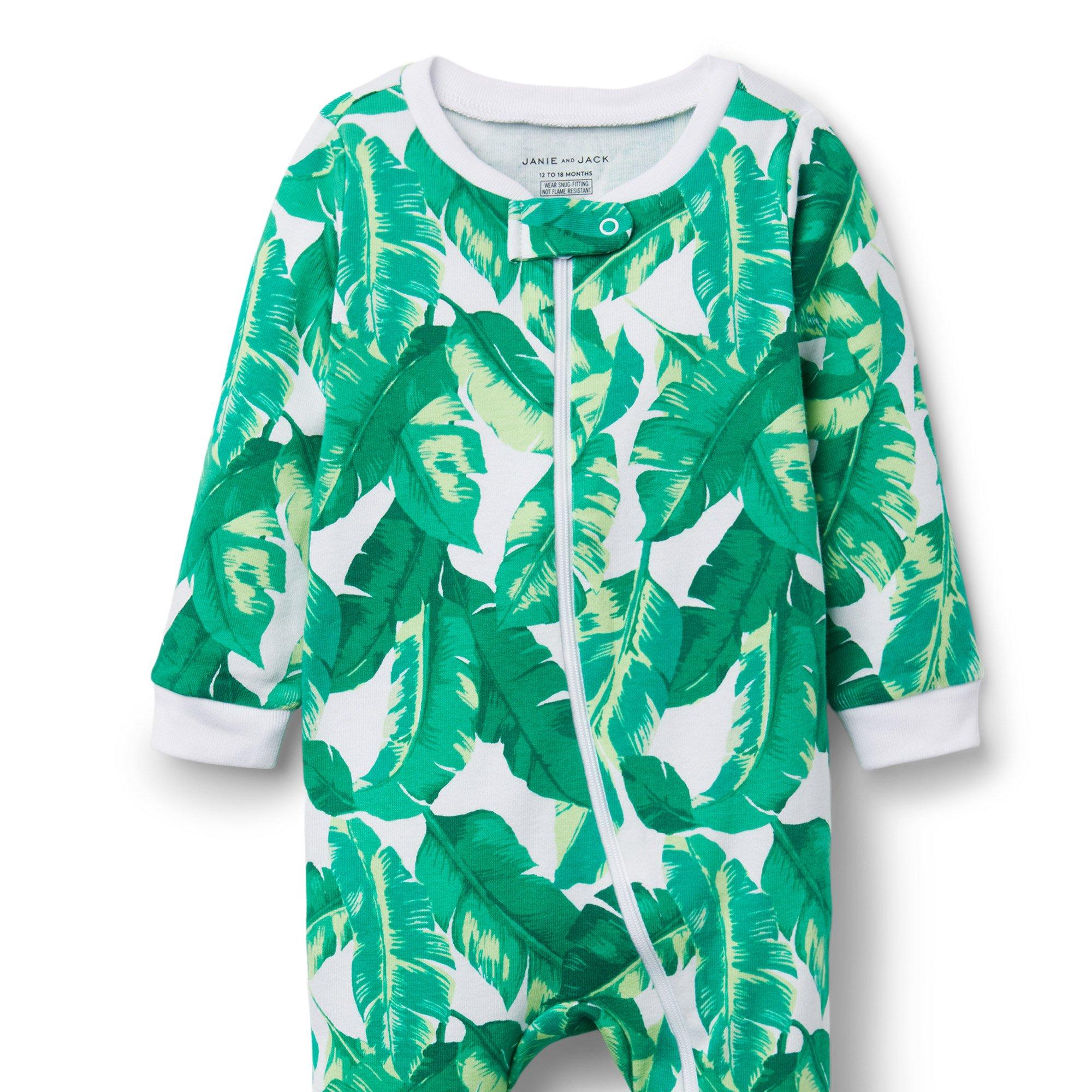 Baby Palm Leaf Footed Zip Pajama image number 2