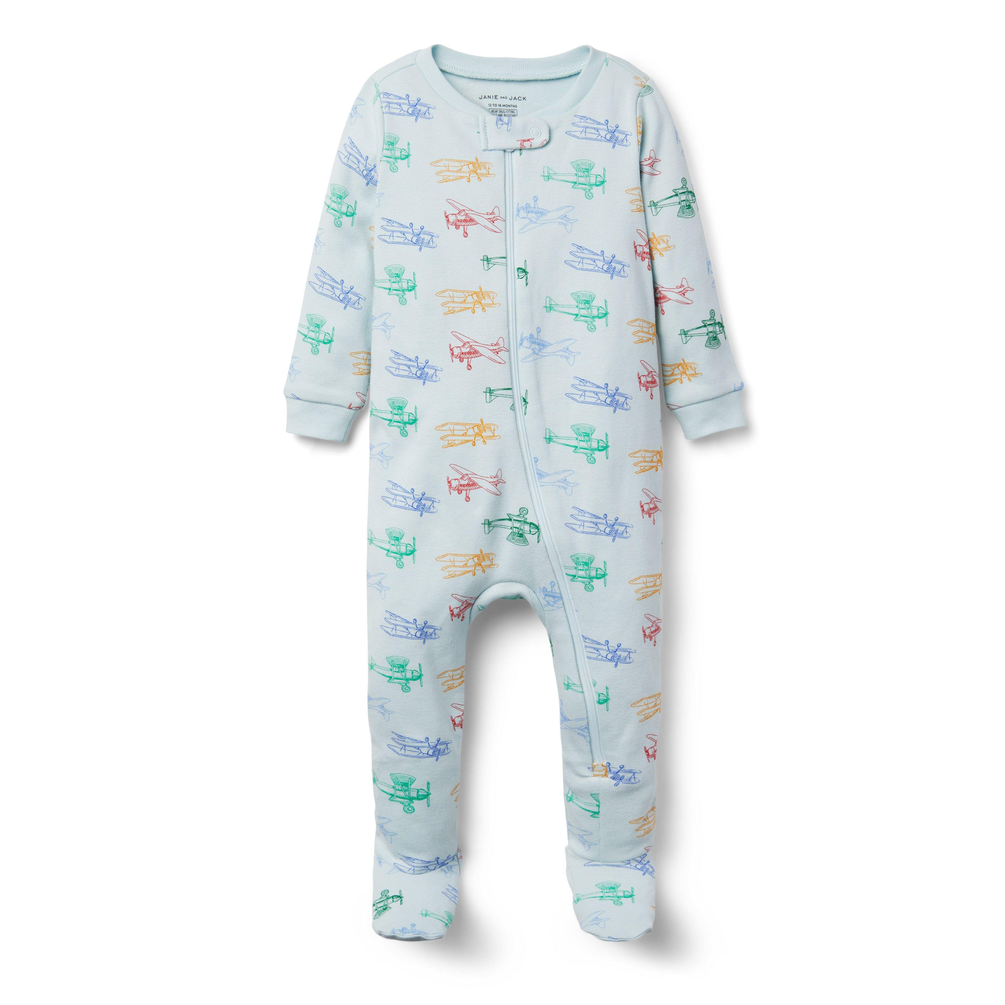 Baby Airplane Footed Zip Pajama image number 0