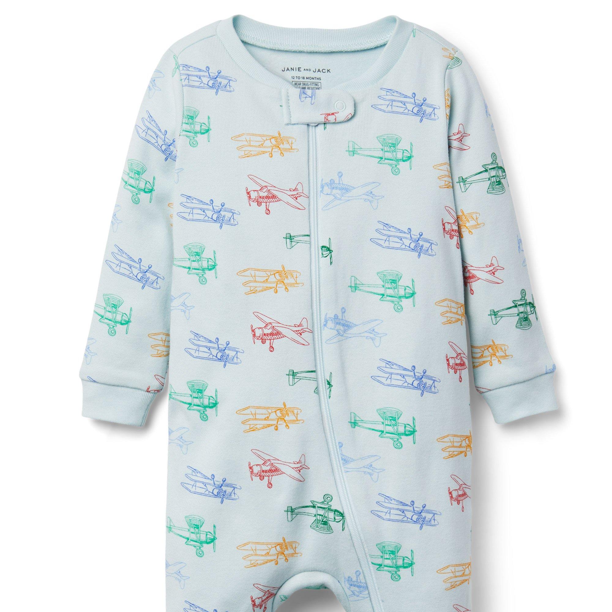 Baby Airplane Footed Zip Pajama image number 2