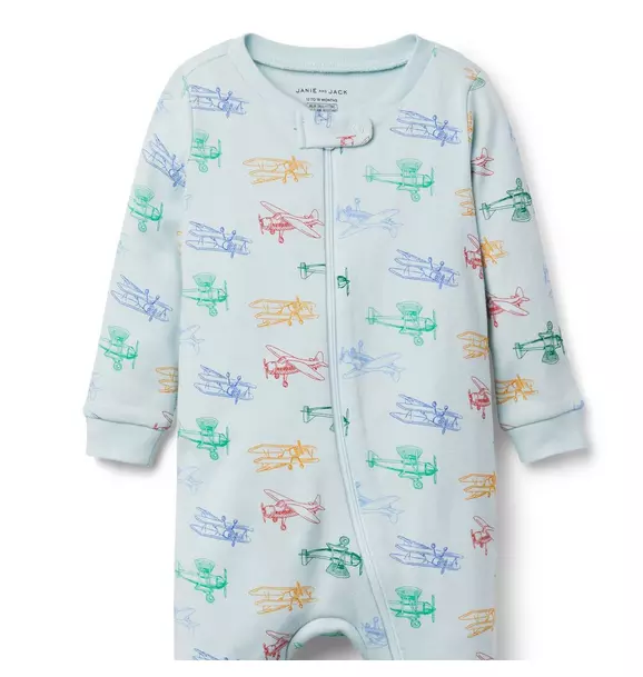 Baby Airplane Footed Zip Pajama image number 2