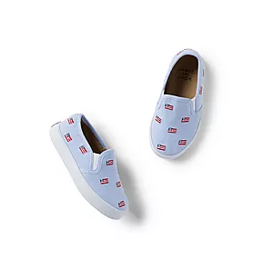 Janie and Jack Embroidered Flag Slip-On Sneaker