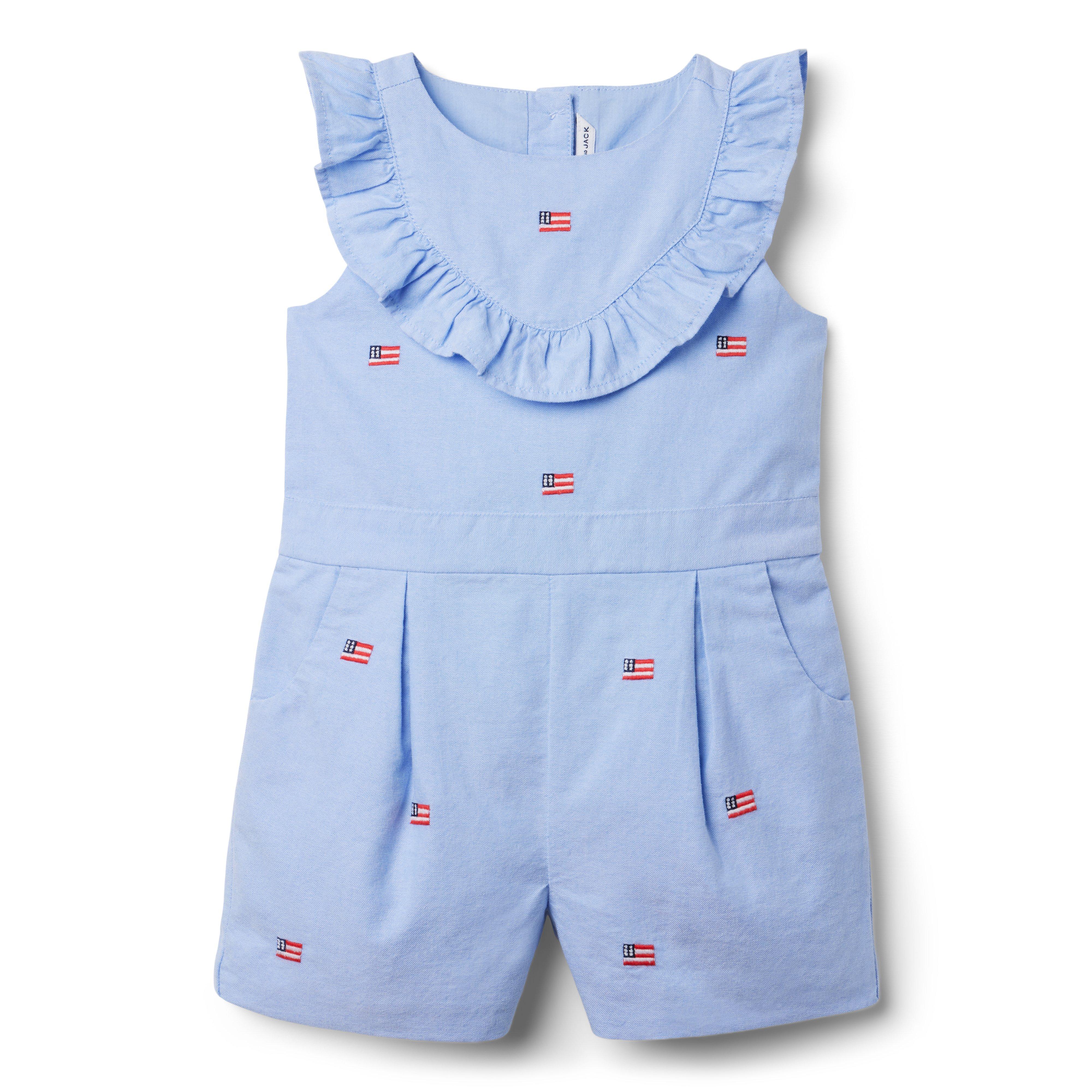 Embroidered Flag Ruffle Romper image number 0