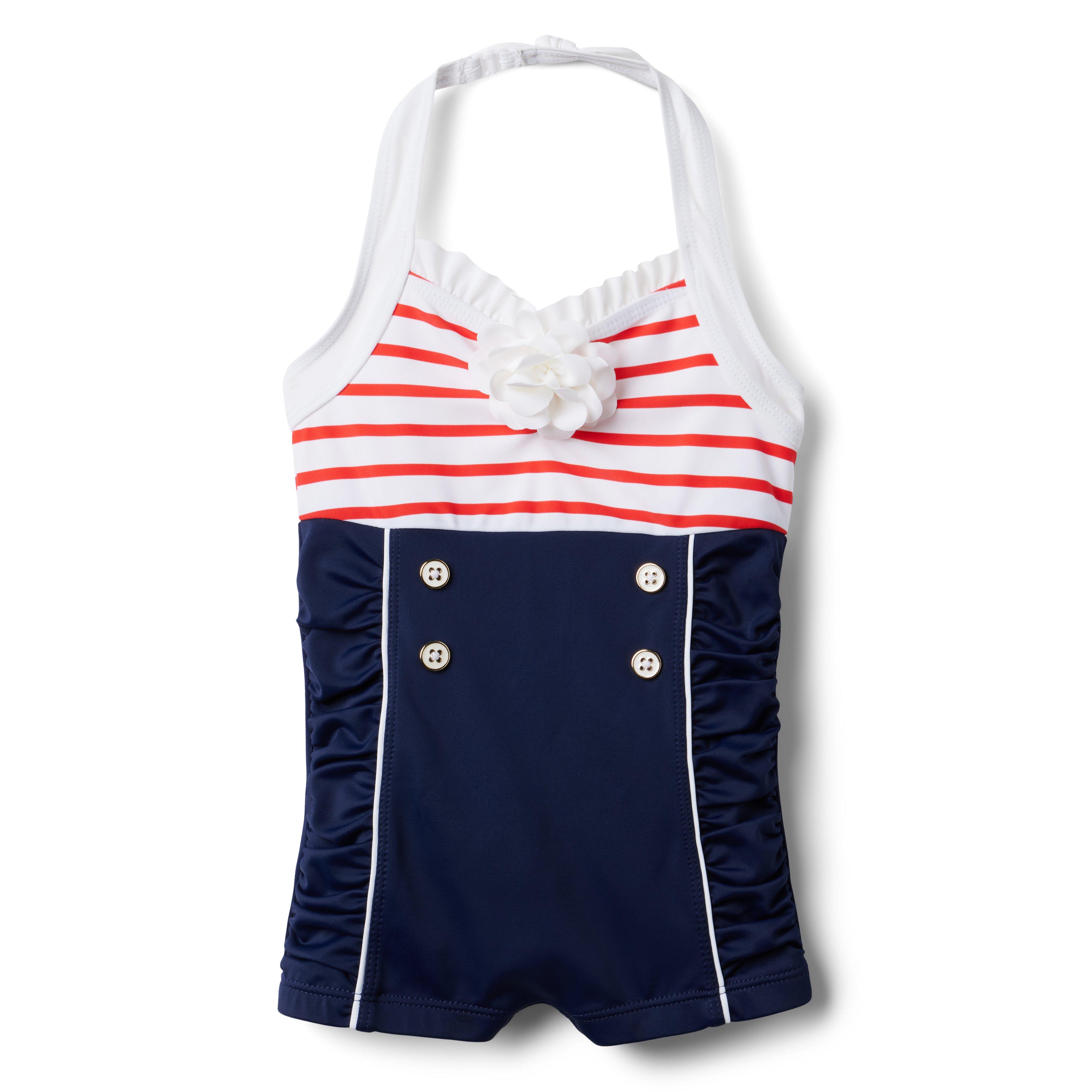 Colorblocked Striped Halter Swimsuit