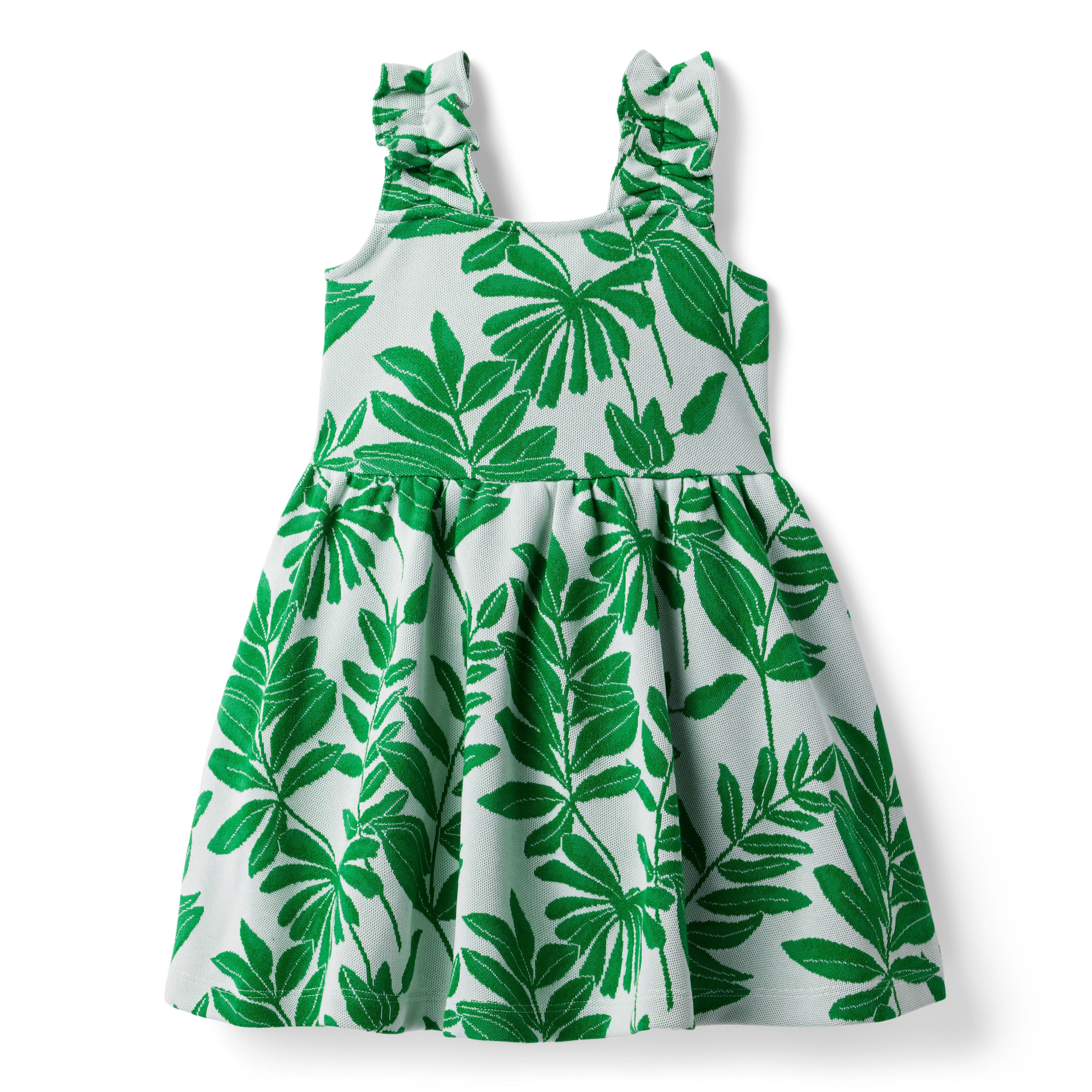 Palm Leaf Jacquard Ruffle Strap Dress image number 0