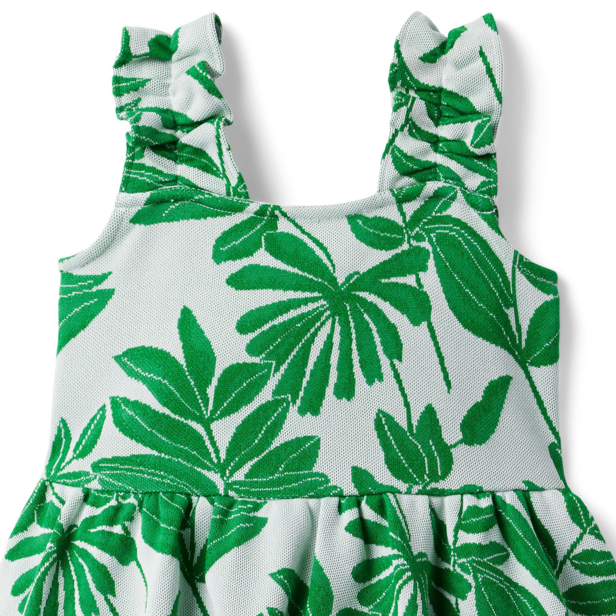 Palm Leaf Jacquard Ruffle Strap Dress image number 3