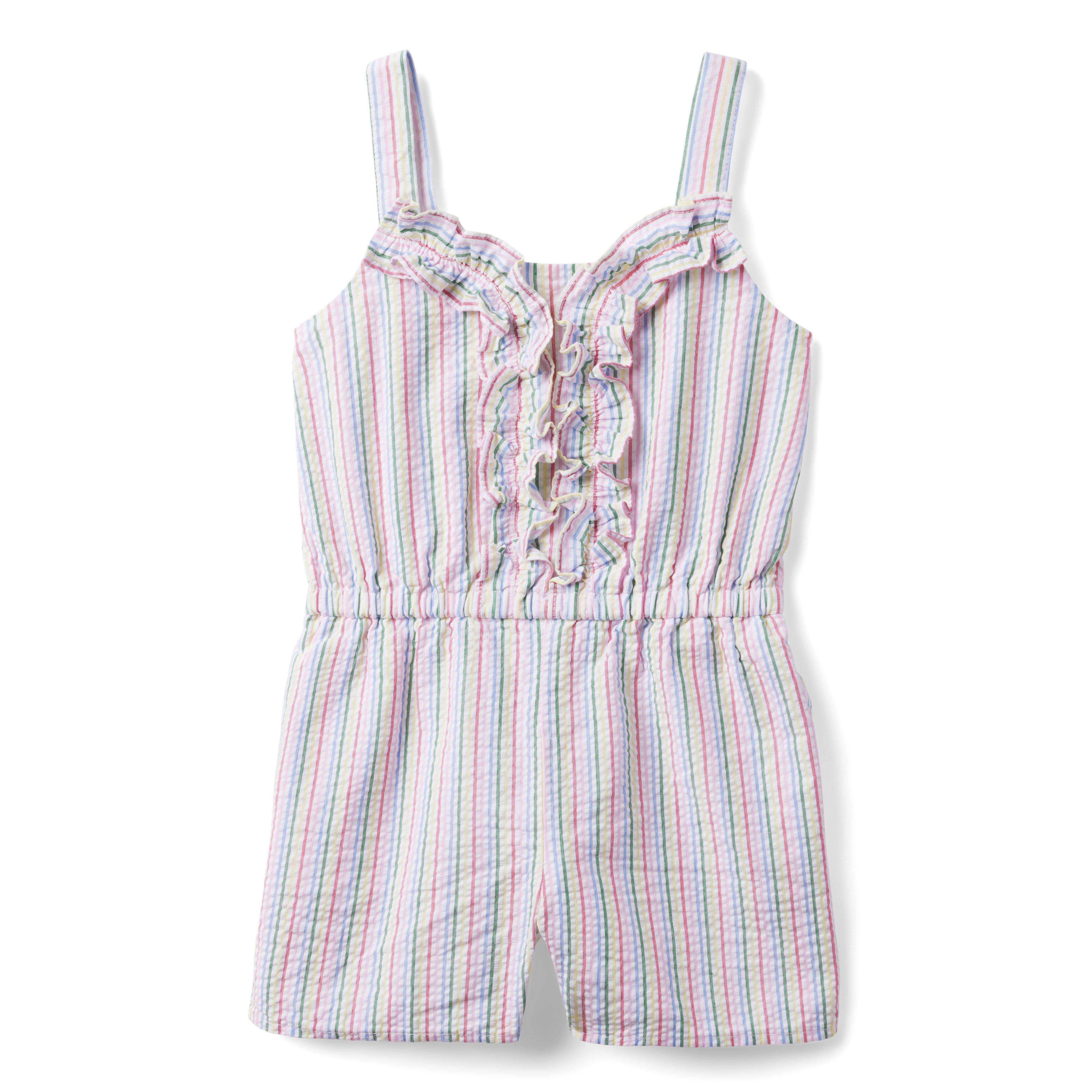 Rainbow Striped Seersucker Romper image number 0