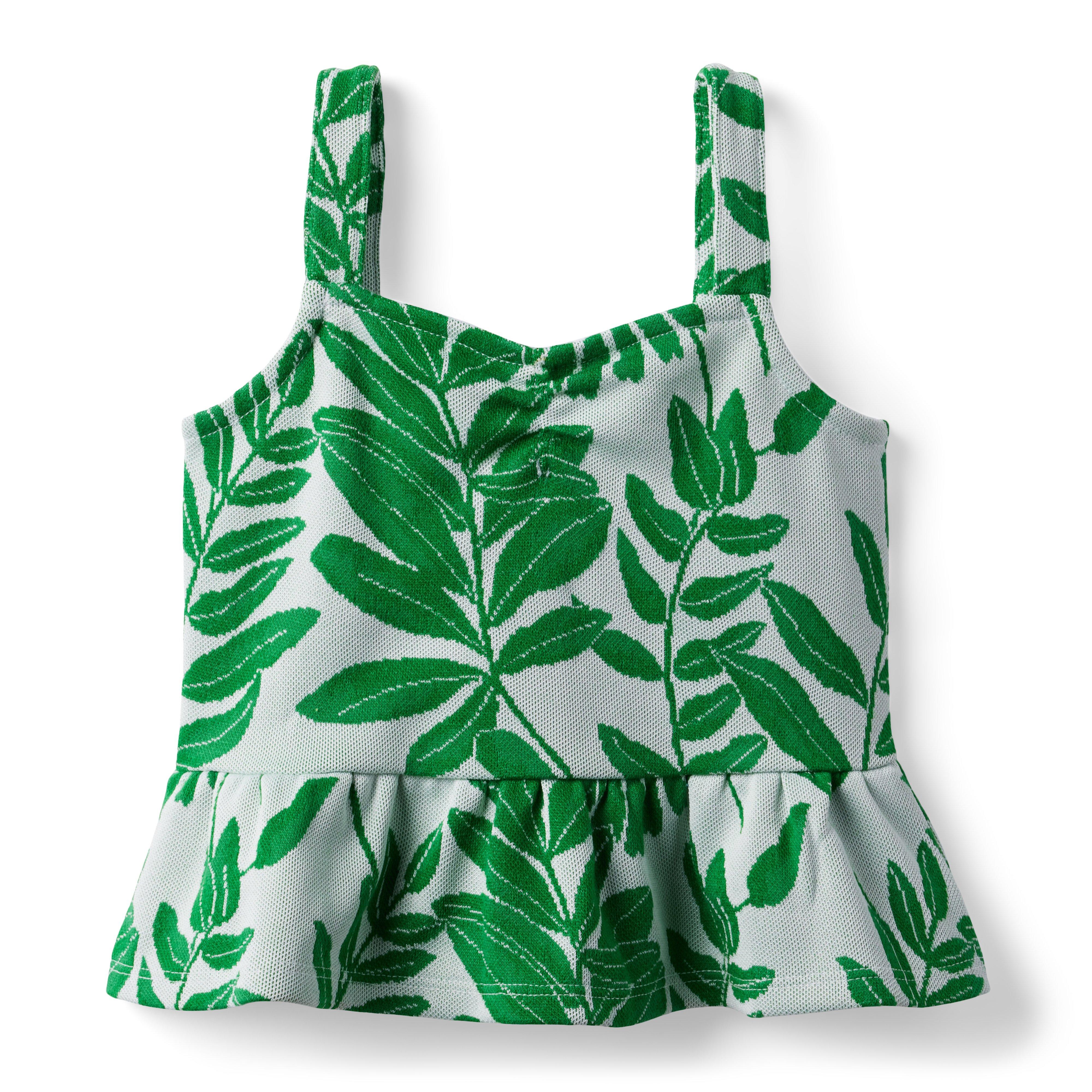Palm Leaf Peplum Cropped Jacquard Top image number 0