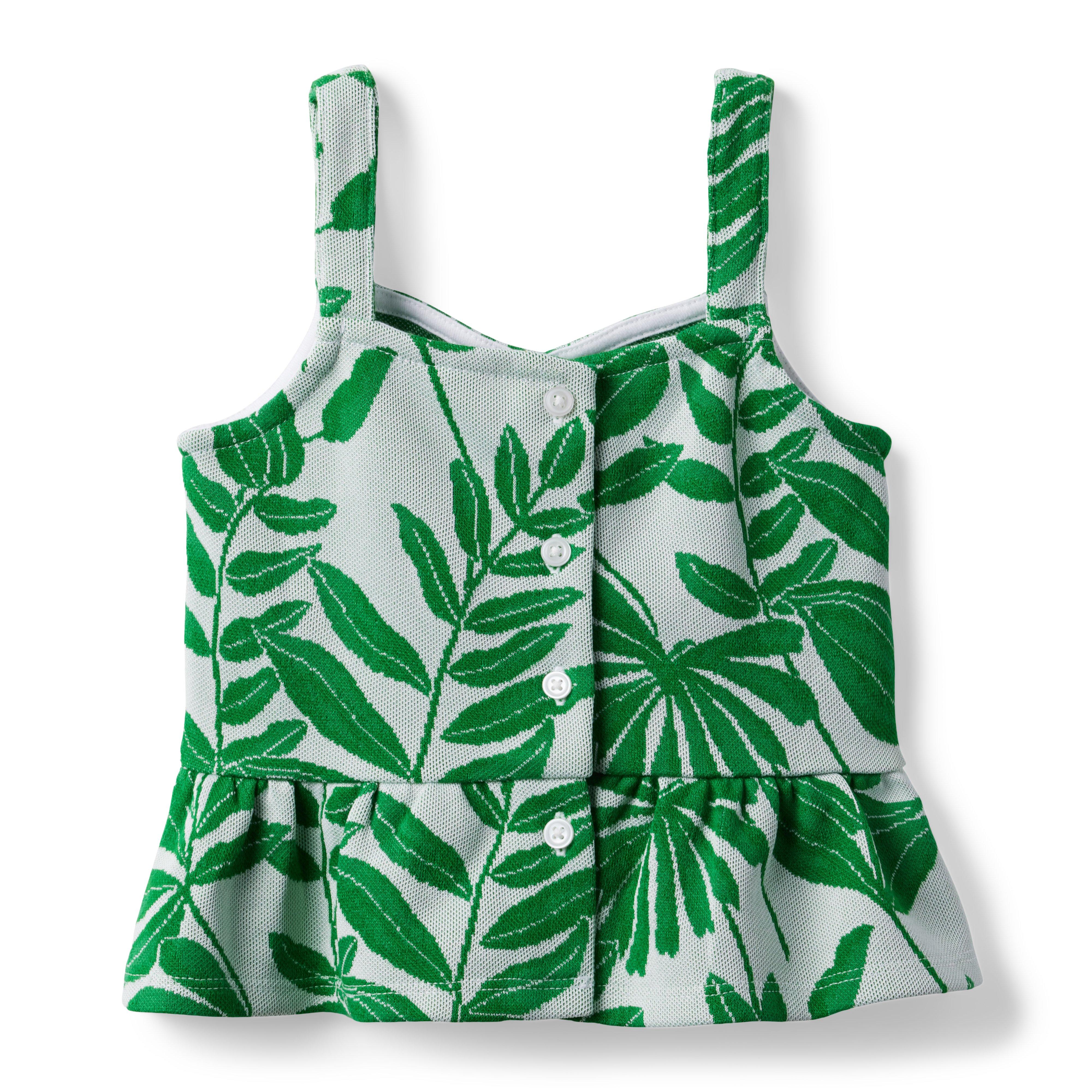 Palm Leaf Peplum Cropped Jacquard Top image number 1