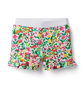 Floral Ruffle Hem French Terry Short