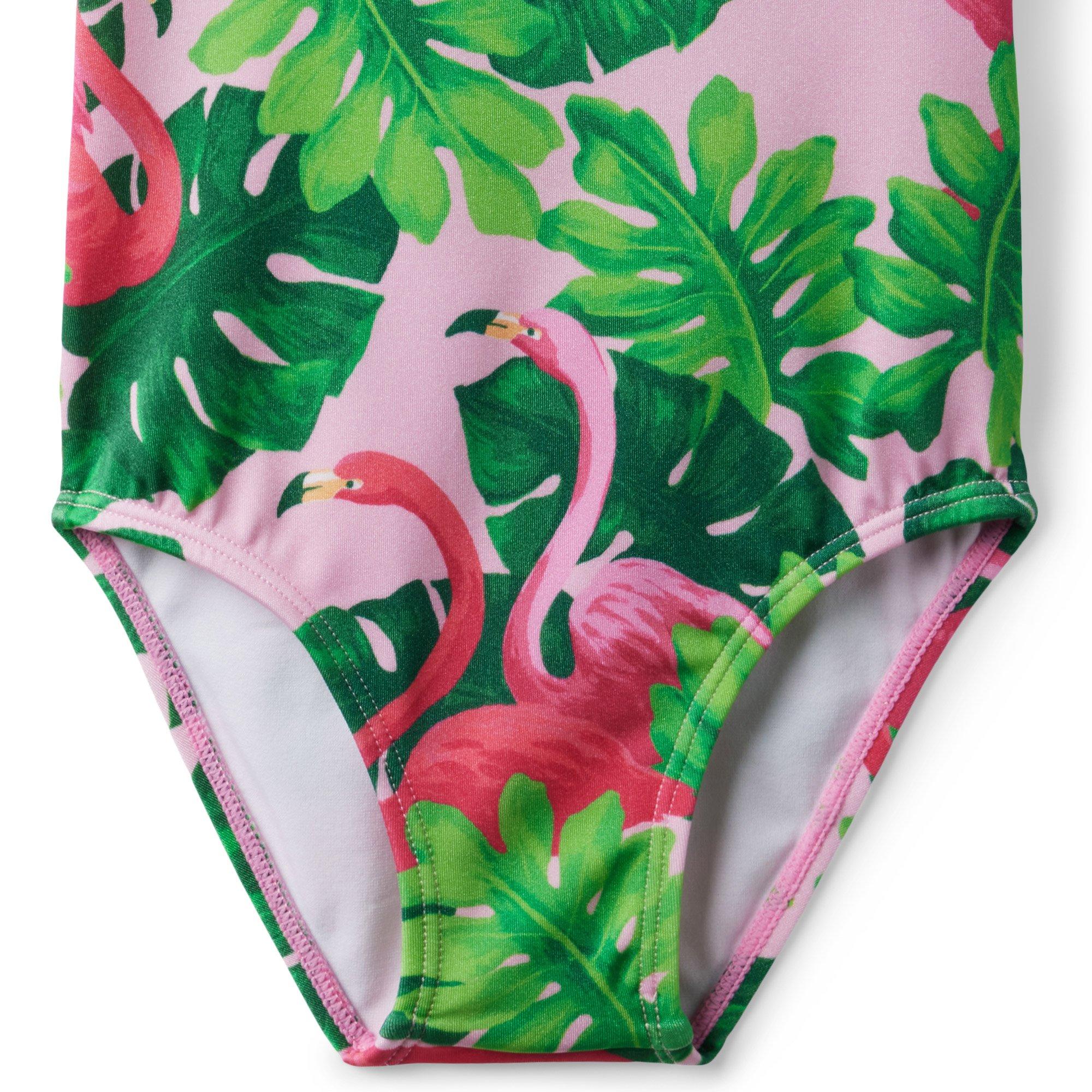 Tropical Flamingo Cold Shoulder Smocked Swimsuit image number 3