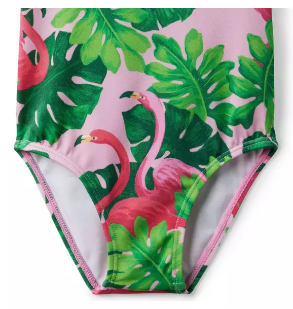 Tropical Flamingo Cold Shoulder Smocked Swimsuit image number 3