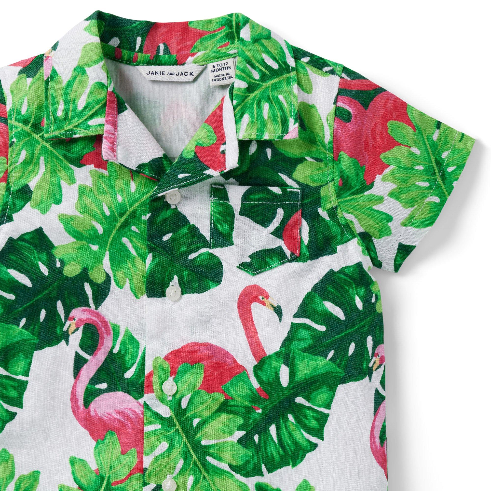 Baby Tropical Flamingo Linen Romper image number 2