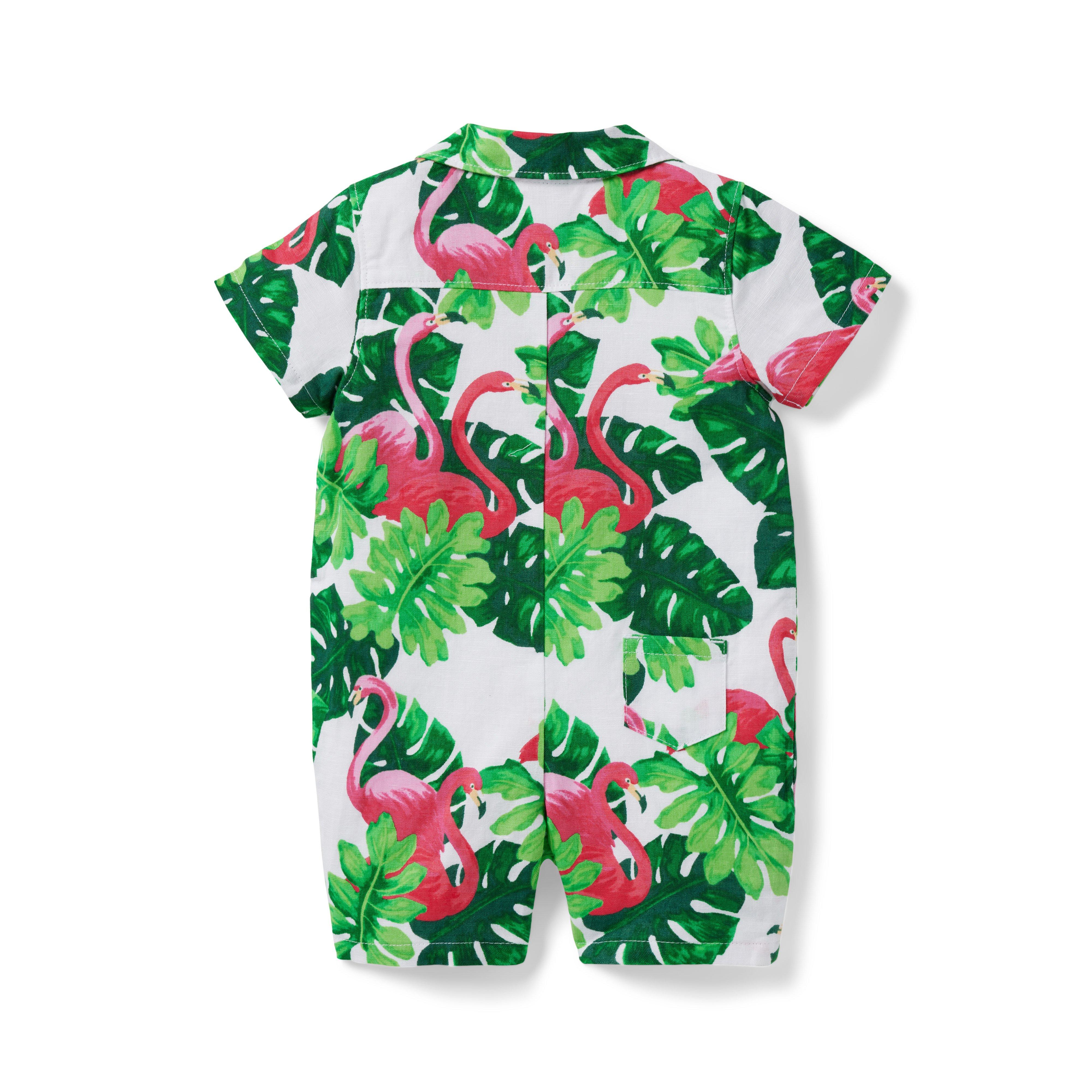 Baby Tropical Flamingo Linen Romper image number 1