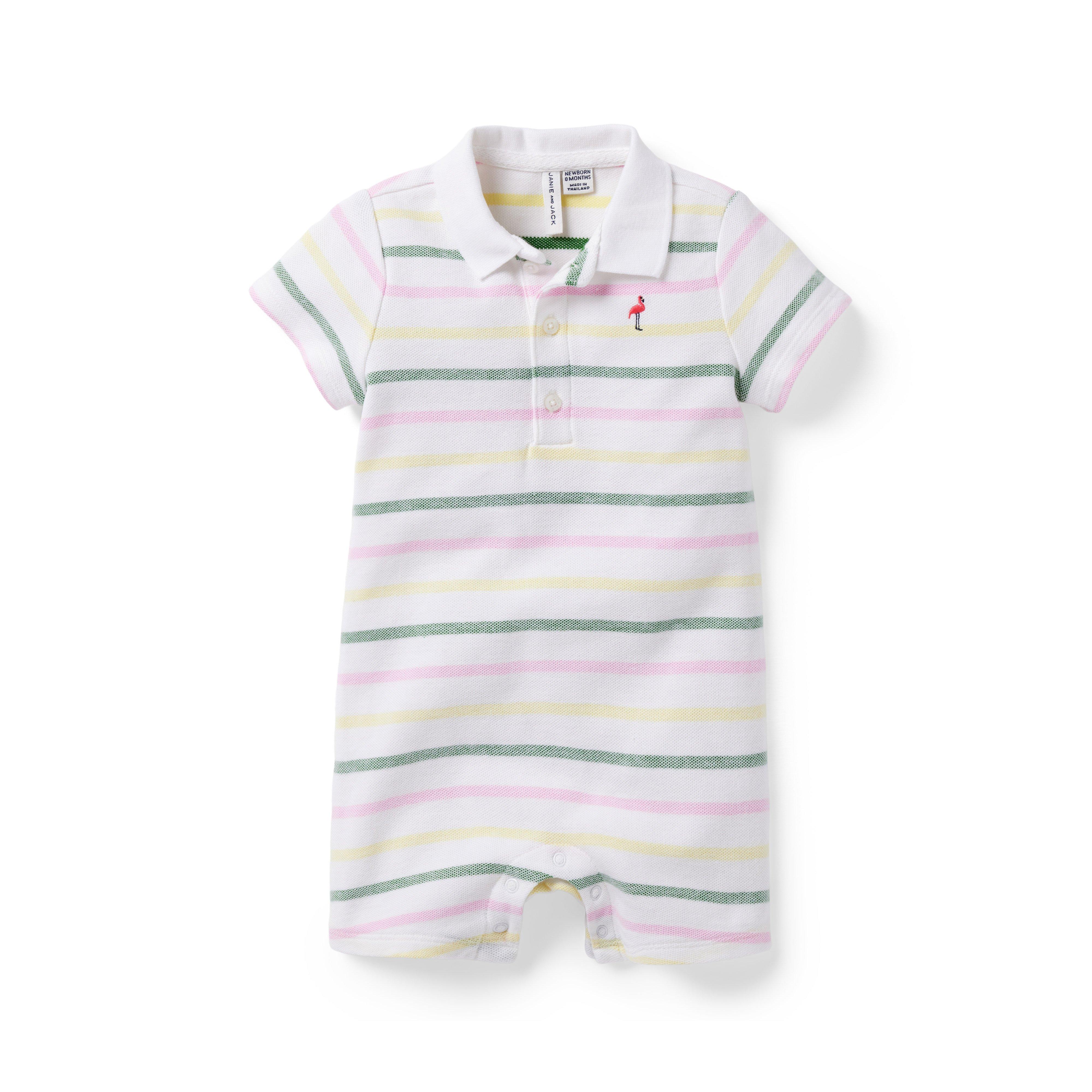 Baby Striped Pique Polo Romper image number 0