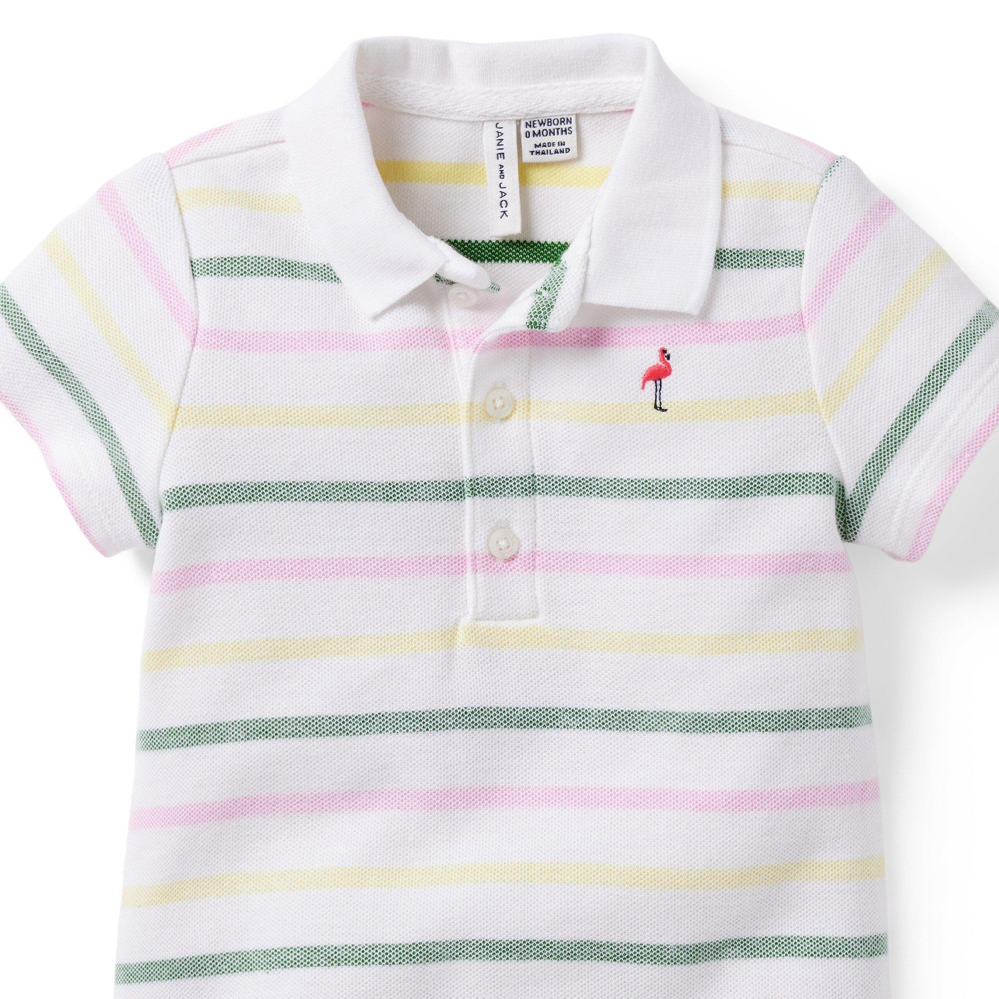 Baby Striped Pique Polo Romper image number 2