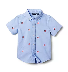 Janie and Jack Embroidered Flag Oxford Shirt