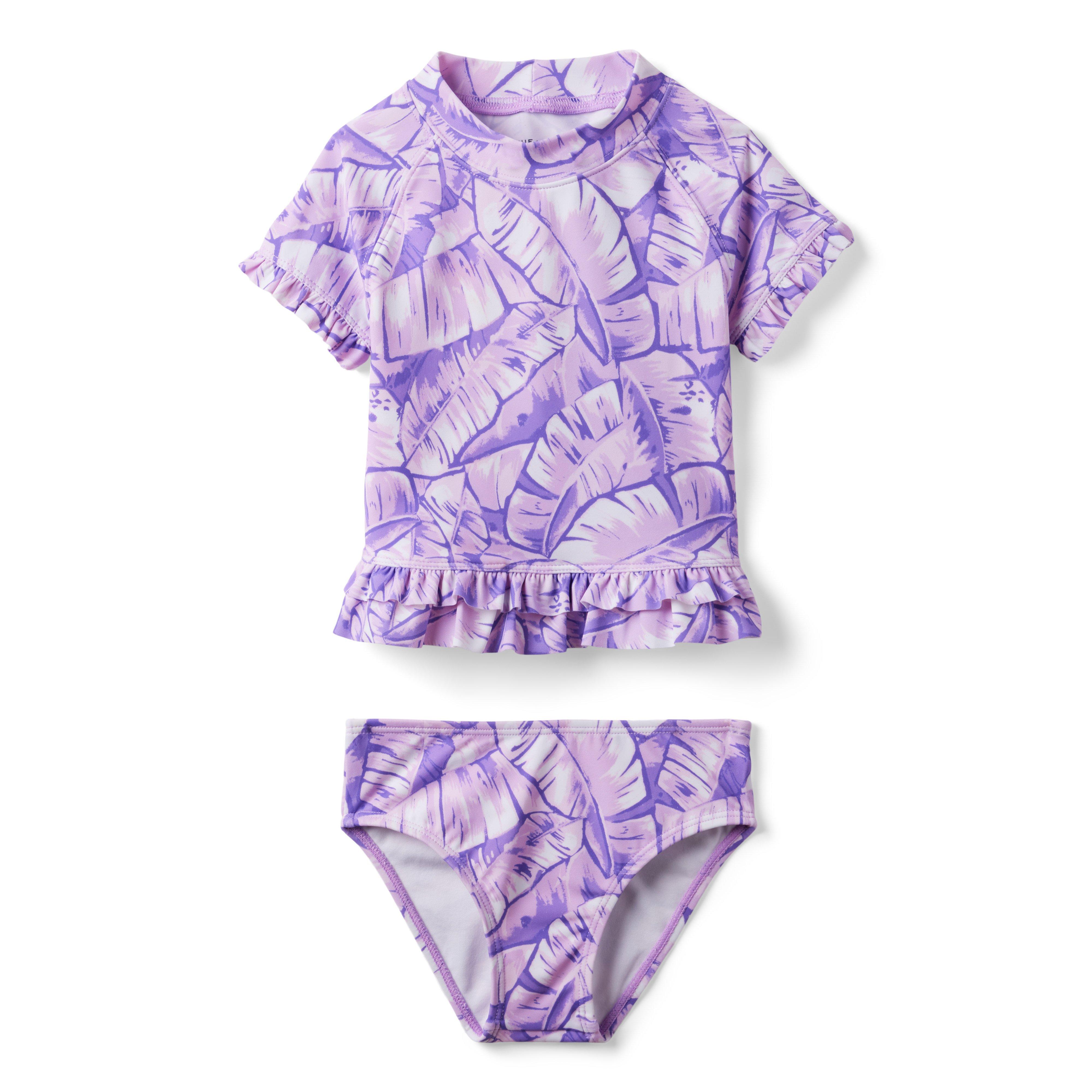 Palm Leaf Ruffle Trim Rash Guard Set image number 0