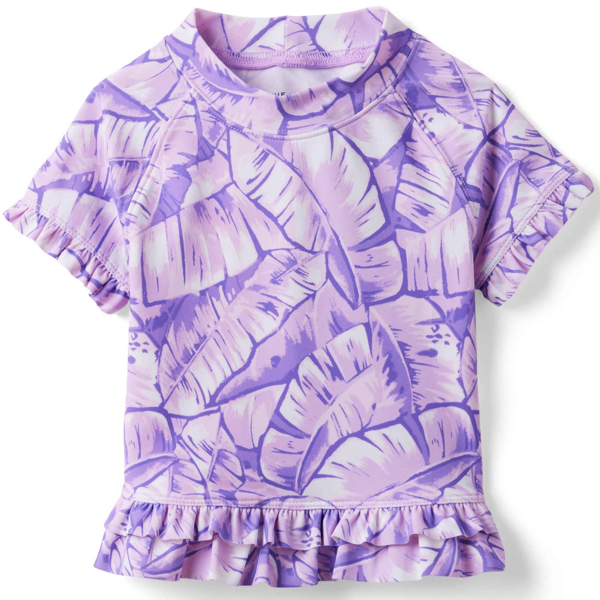 Palm Leaf Ruffle Trim Rash Guard Set image number 2