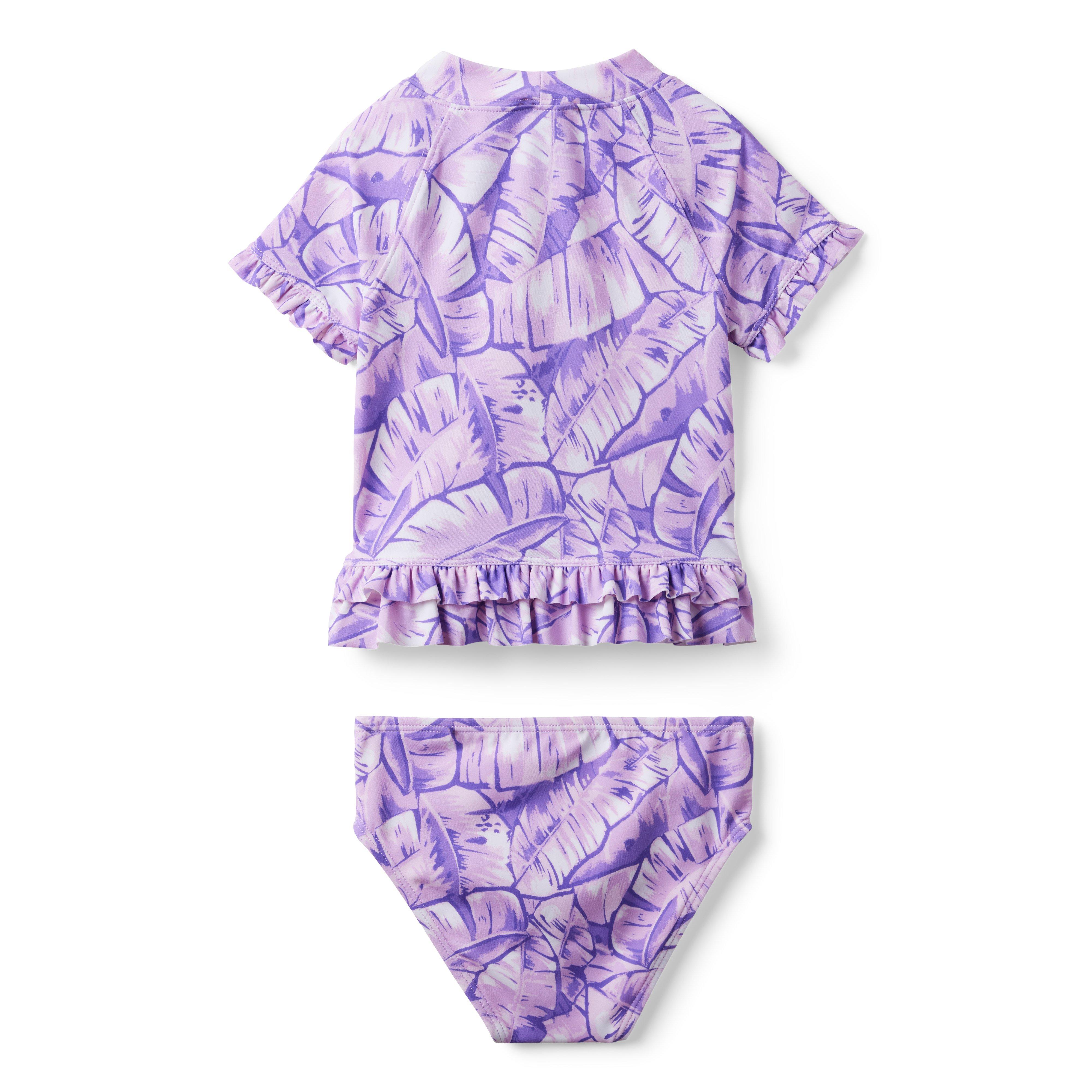 Palm Leaf Ruffle Trim Rash Guard Set image number 1