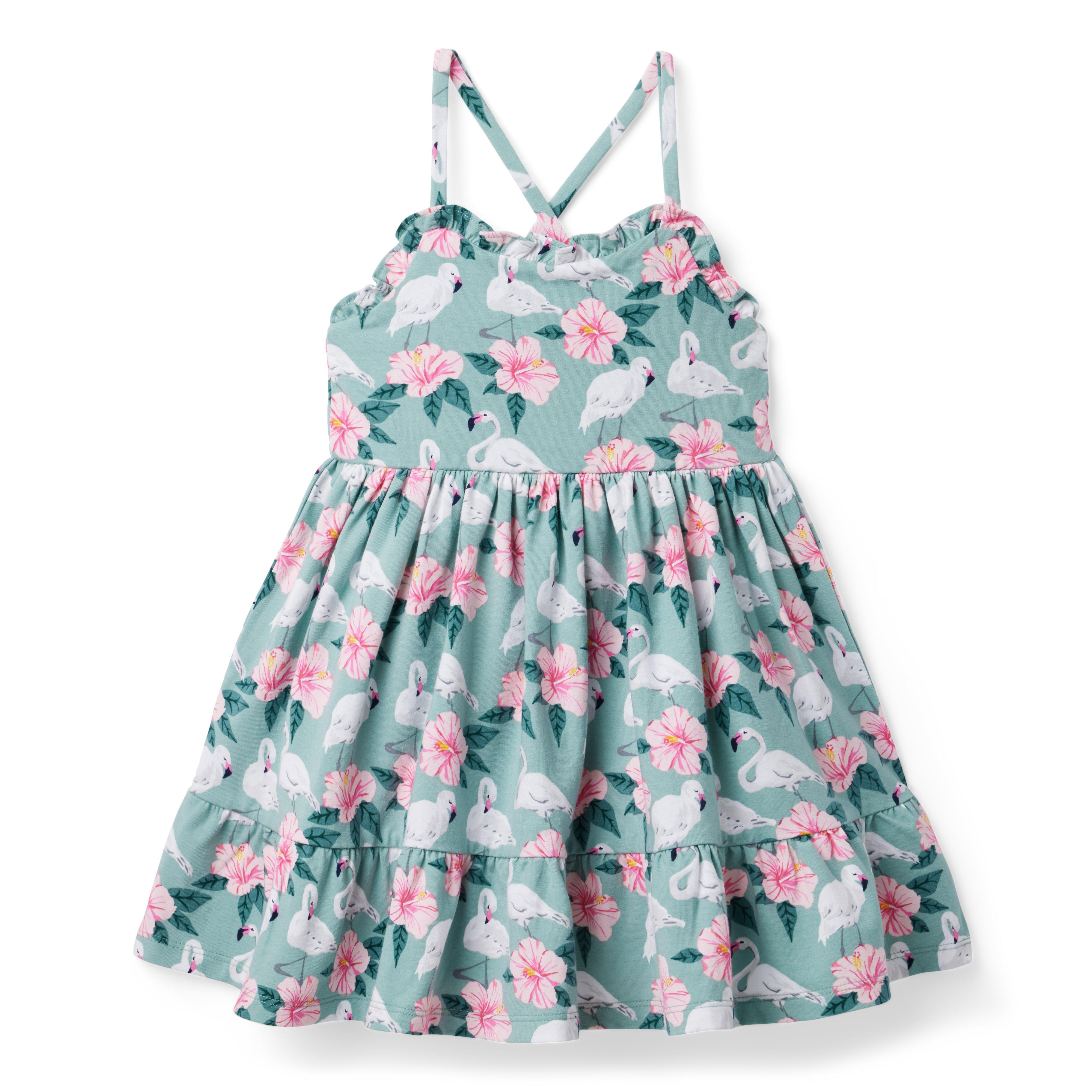 Floral Flamingo Ruffle Trim Jersey Sundress image number 0