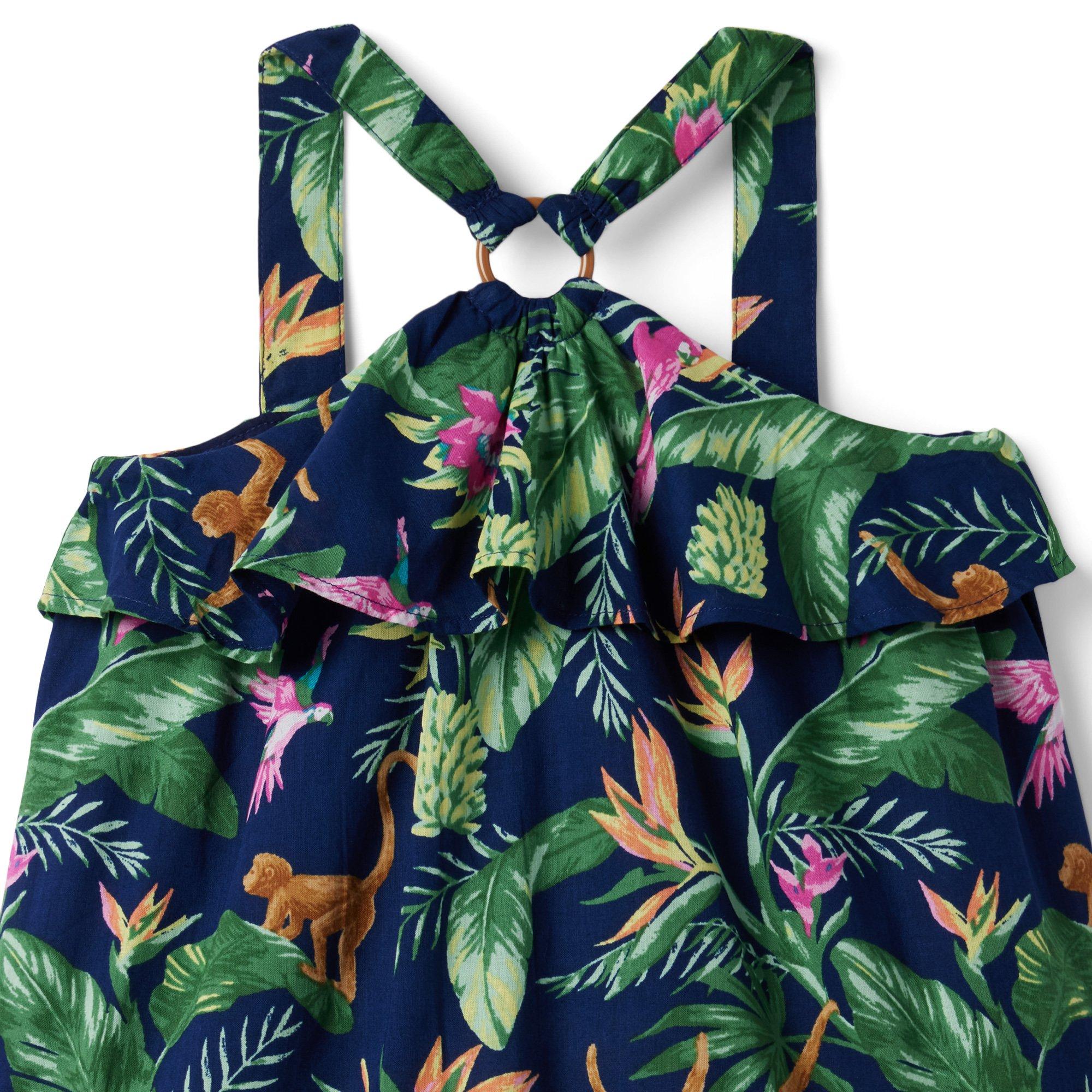 Tropical Jungle Ruffle Halter Sundress image number 3