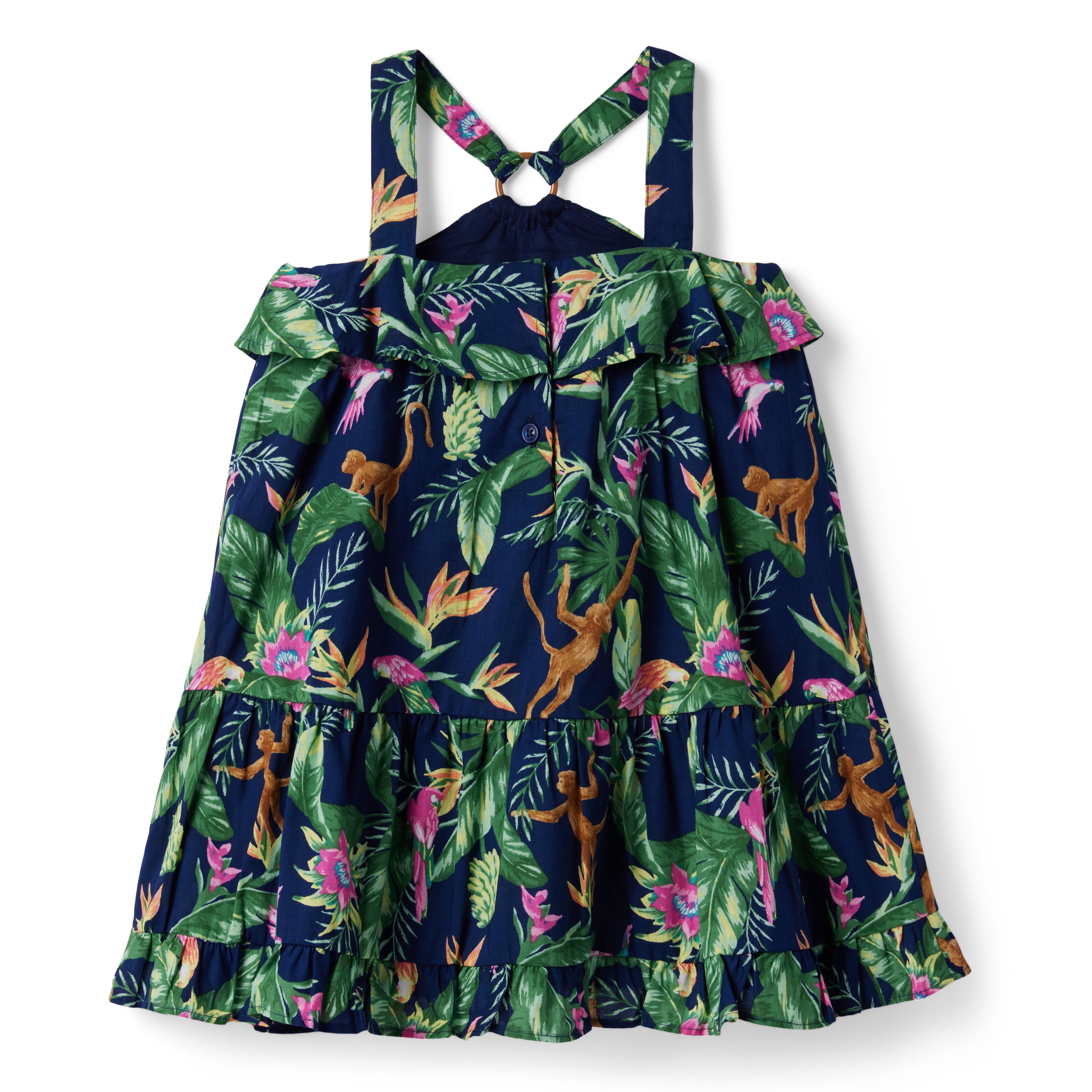 Tropical Jungle Ruffle Halter Sundress image number 1