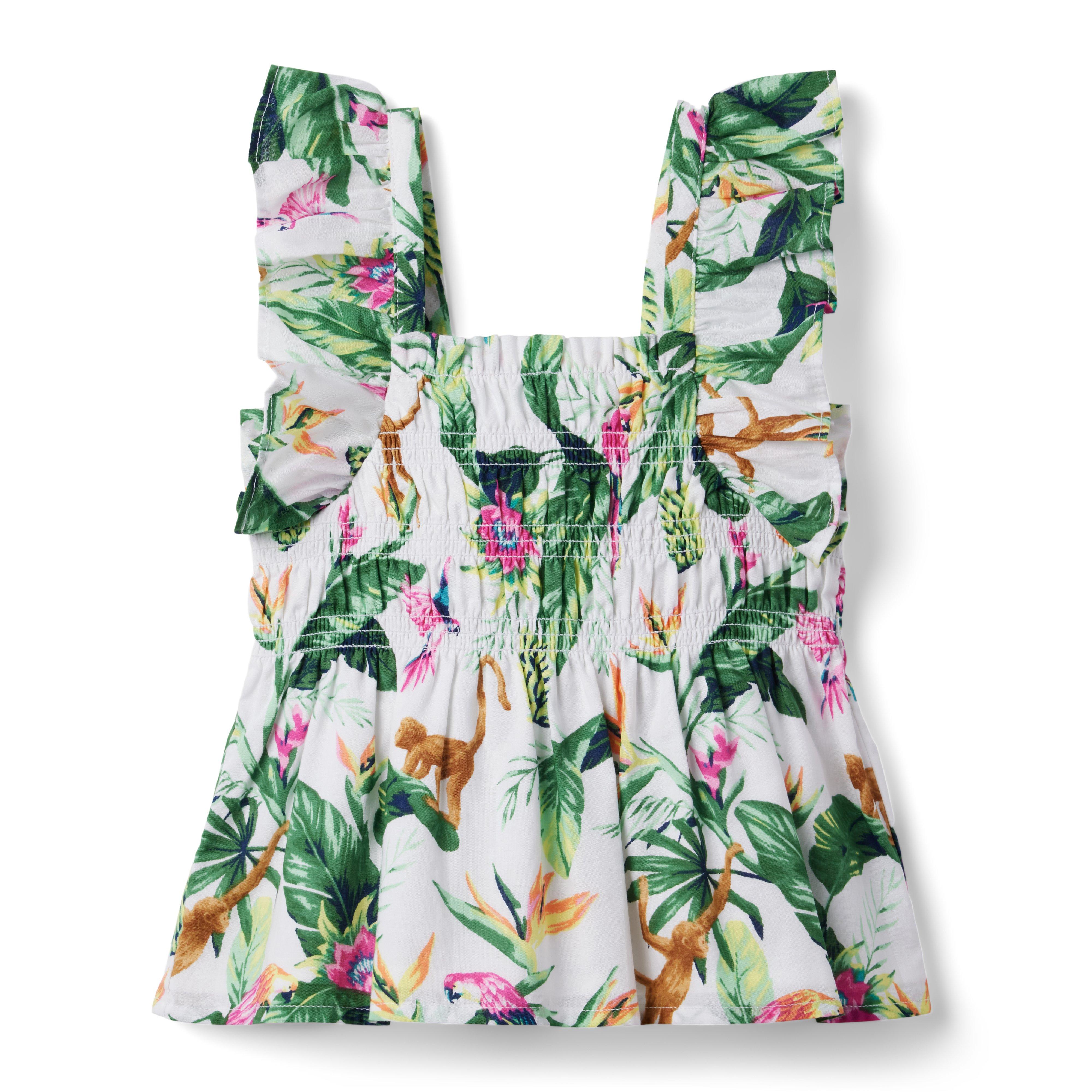 Tropical Jungle Smocked Ruffle Cropped Top  image number 0