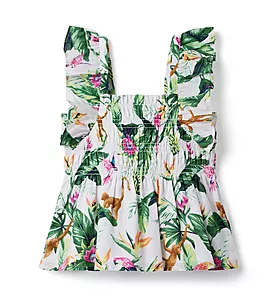 Tropical Jungle Smocked Ruffle Cropped Top 