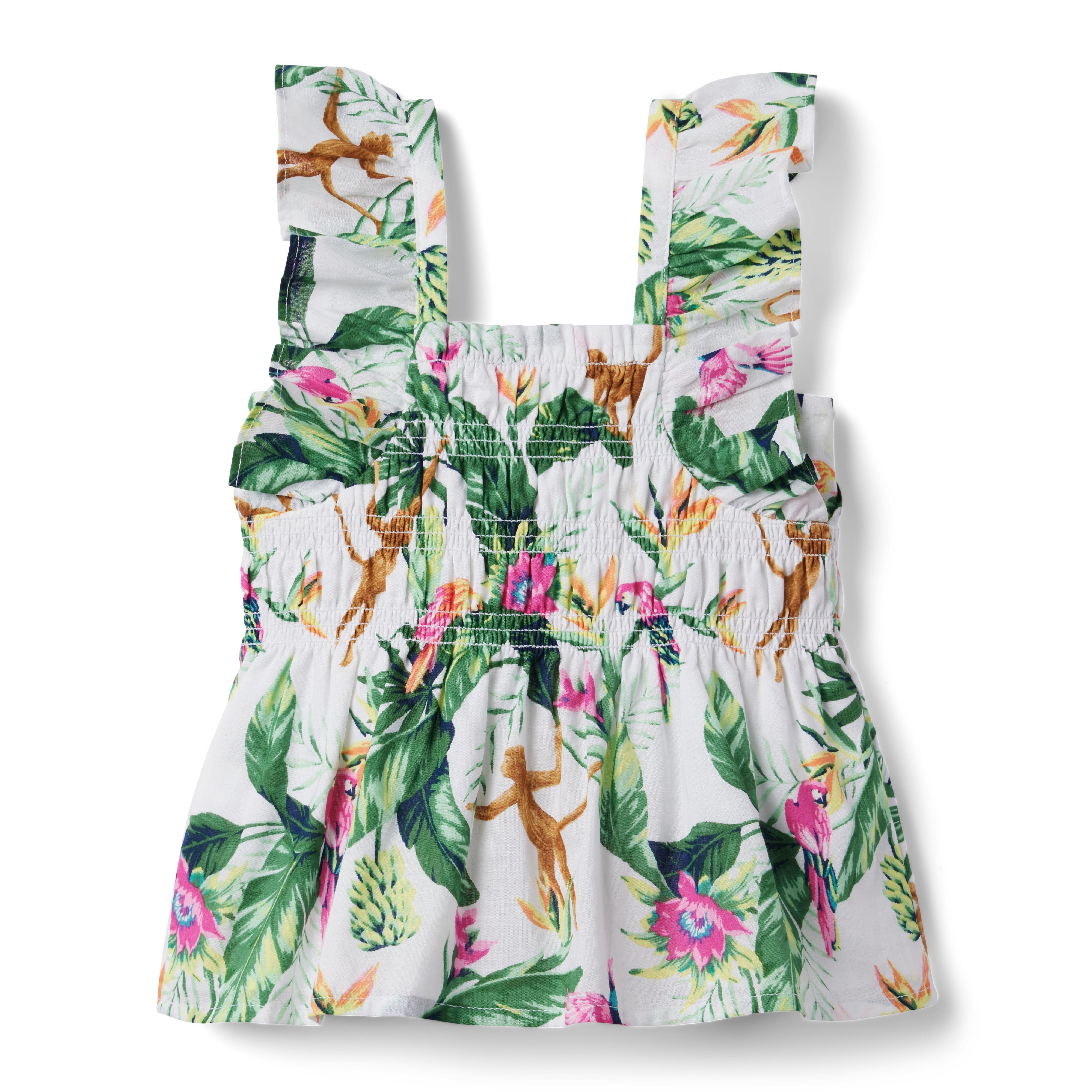 Tropical Jungle Smocked Ruffle Cropped Top  image number 1