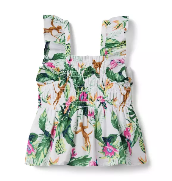 Tropical Jungle Smocked Ruffle Cropped Top  image number 1
