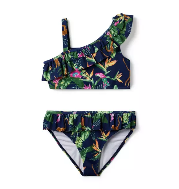 Tropical Jungle Cold Shoulder 2-Piece Swimsuit 