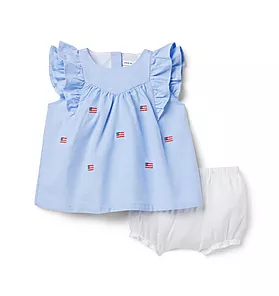 Janie and Jack Baby Embroidered Flag Oxford Matching Set