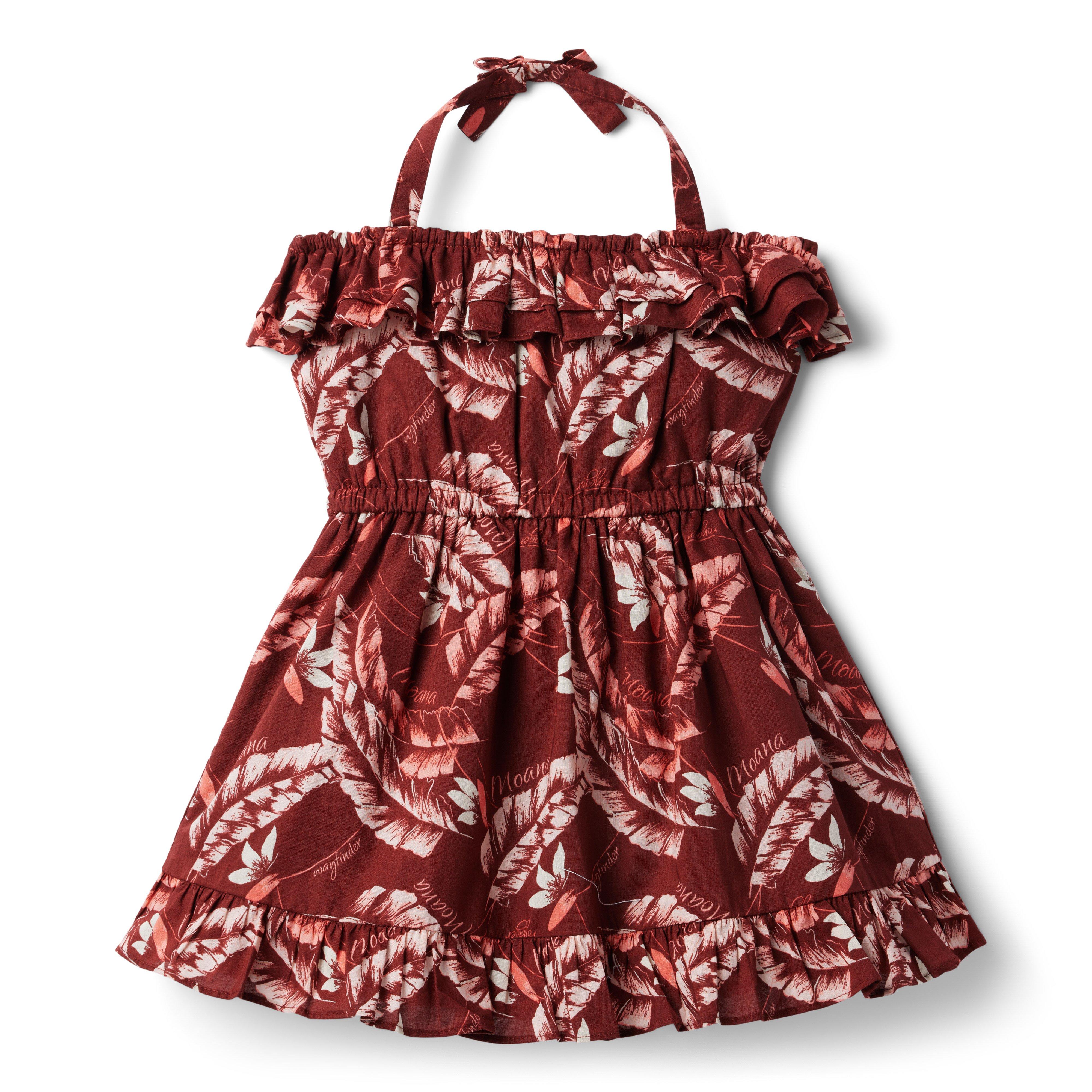 Maroon Island Leaf Print Disney Moana Island Leaf Halter Dress by