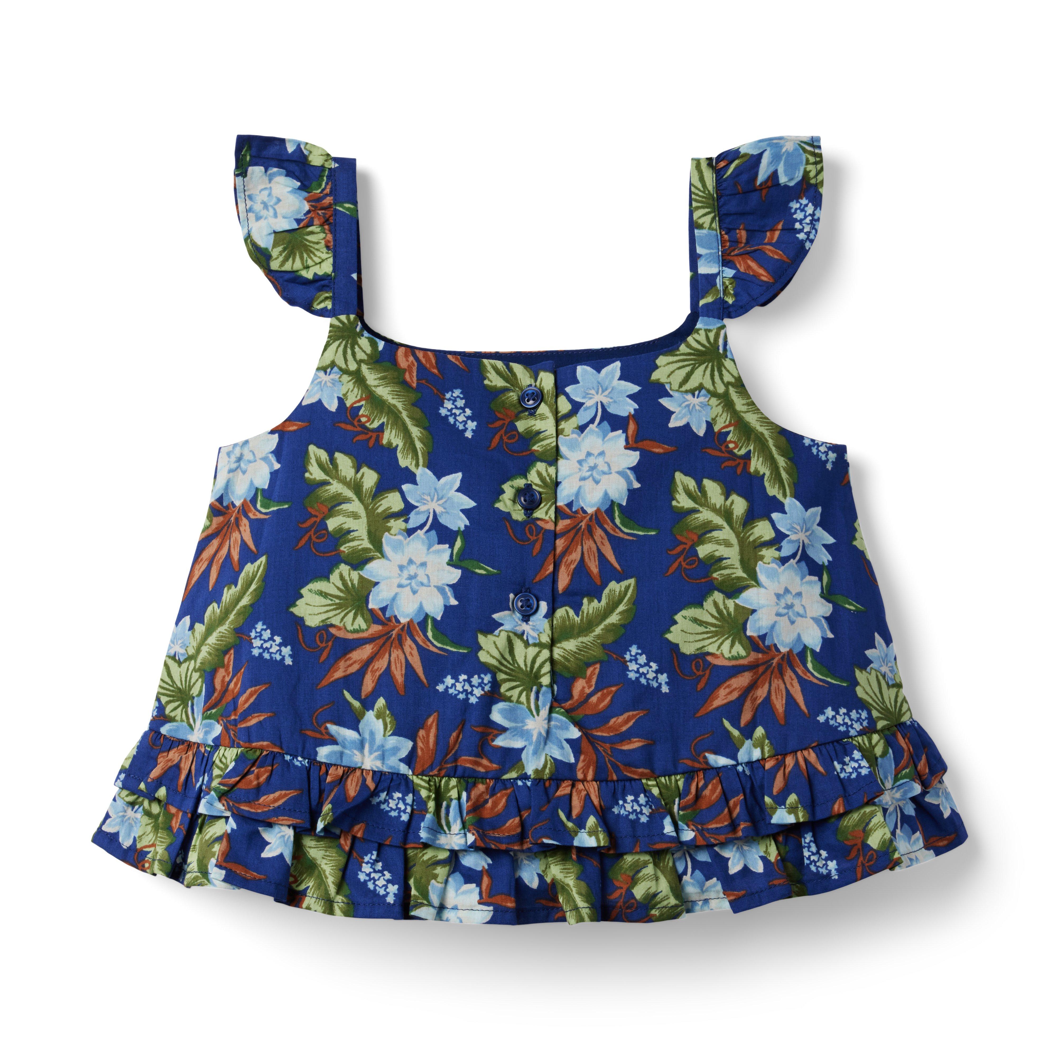 Tropical Floral Ruffle Strap Cropped Top image number 1