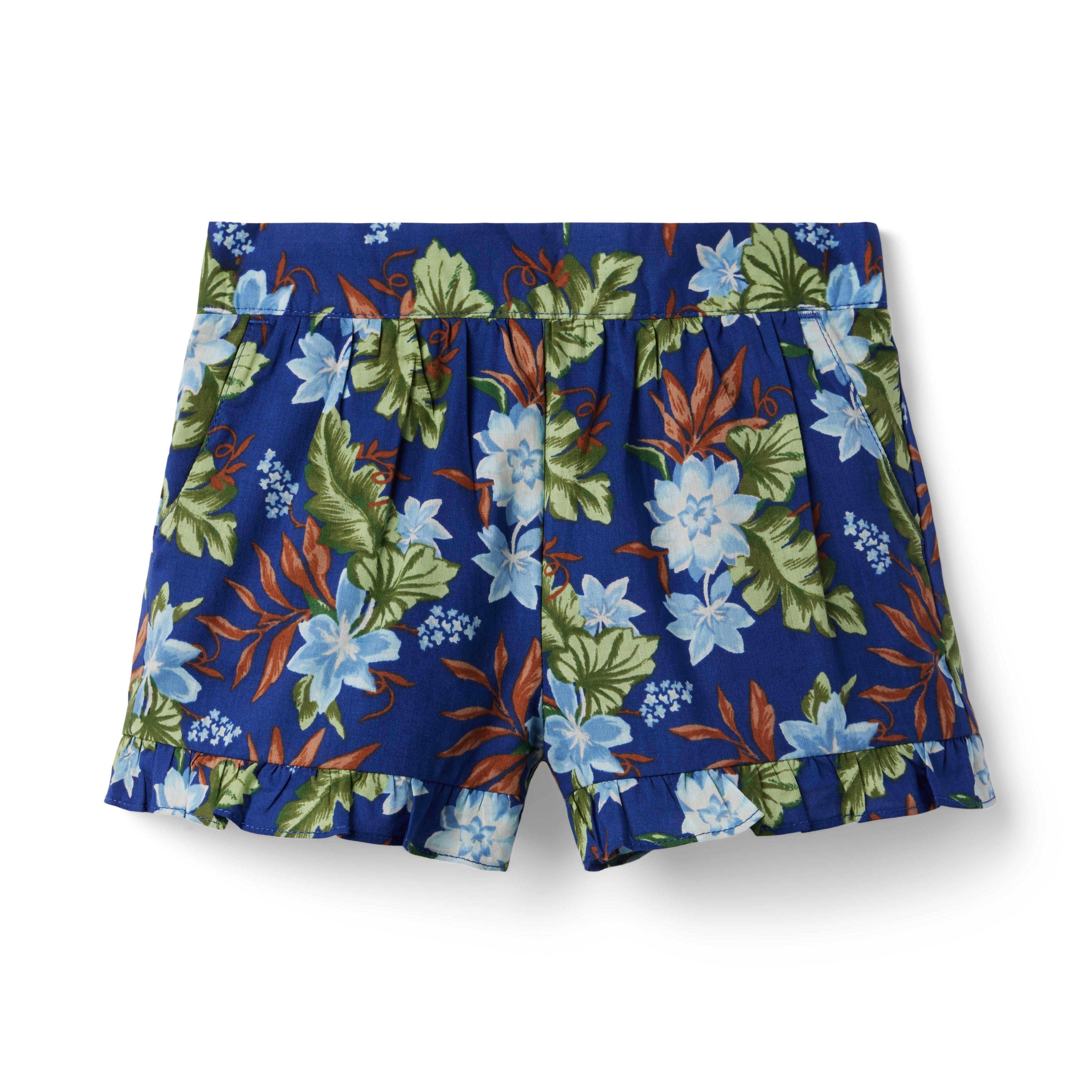 Tropical Floral Ruffle Hem Short