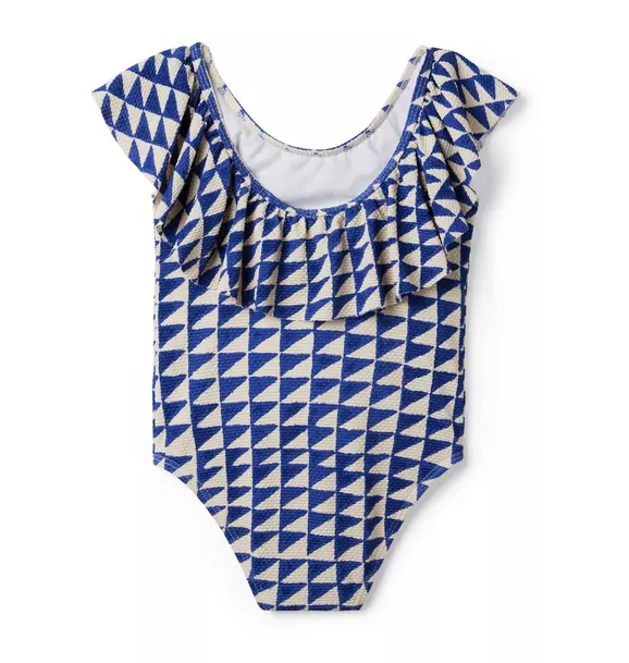 Tile Print Textured Ruffle Swimsuit image number 1