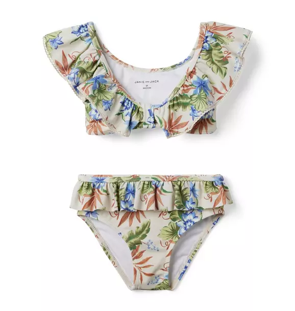 Tropical Floral Ruffle 2-Piece Swimsuit