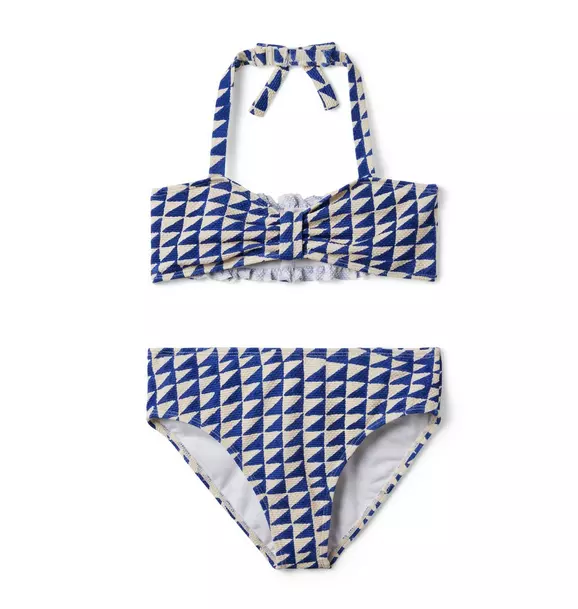 Tile Print Halter Textured 2-Piece Swimsuit