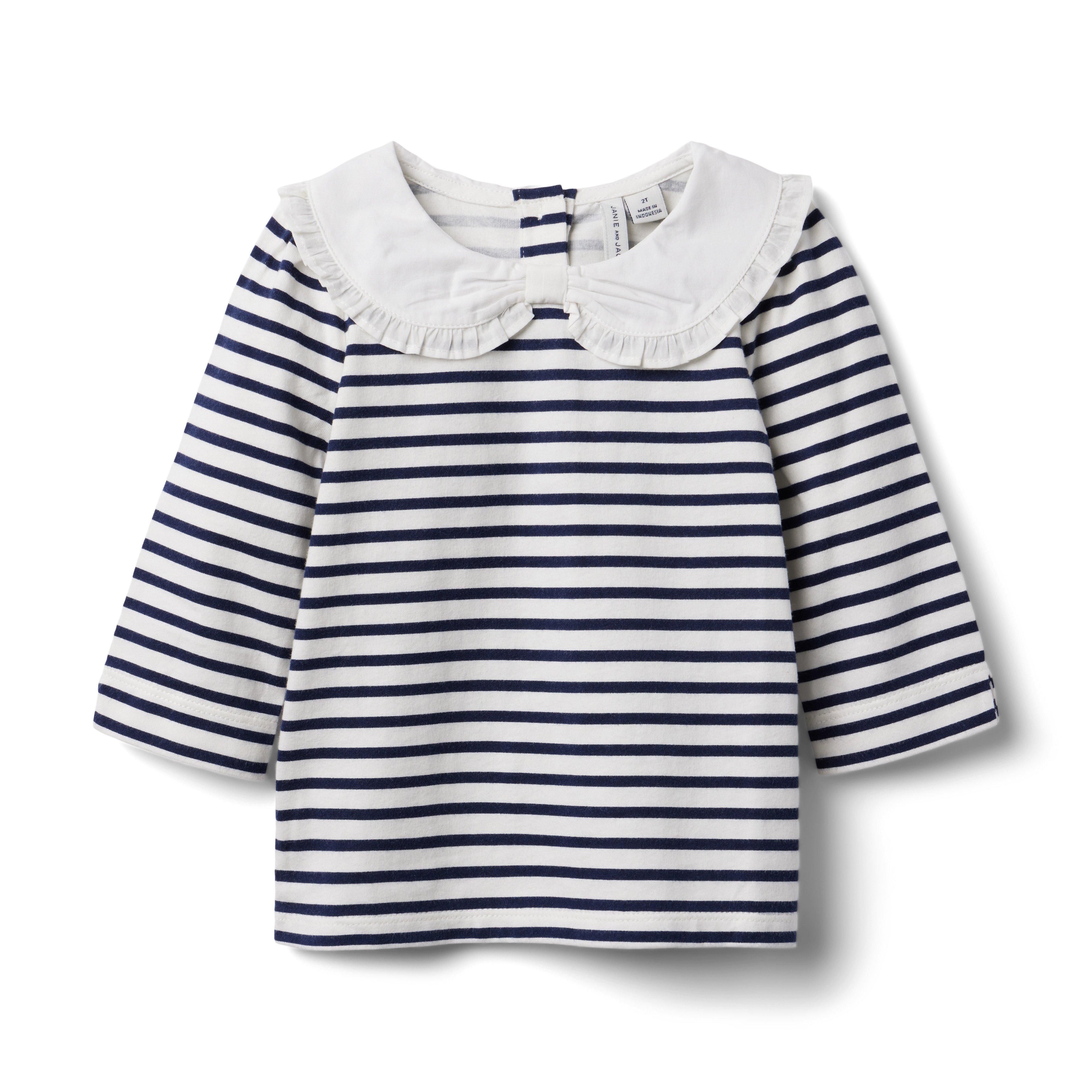 Striped Ruffle Collar Top image number 0