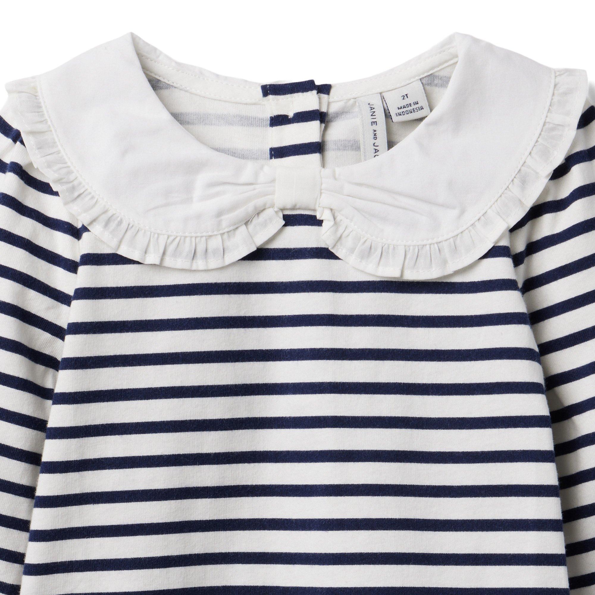 Striped Ruffle Collar Top image number 1