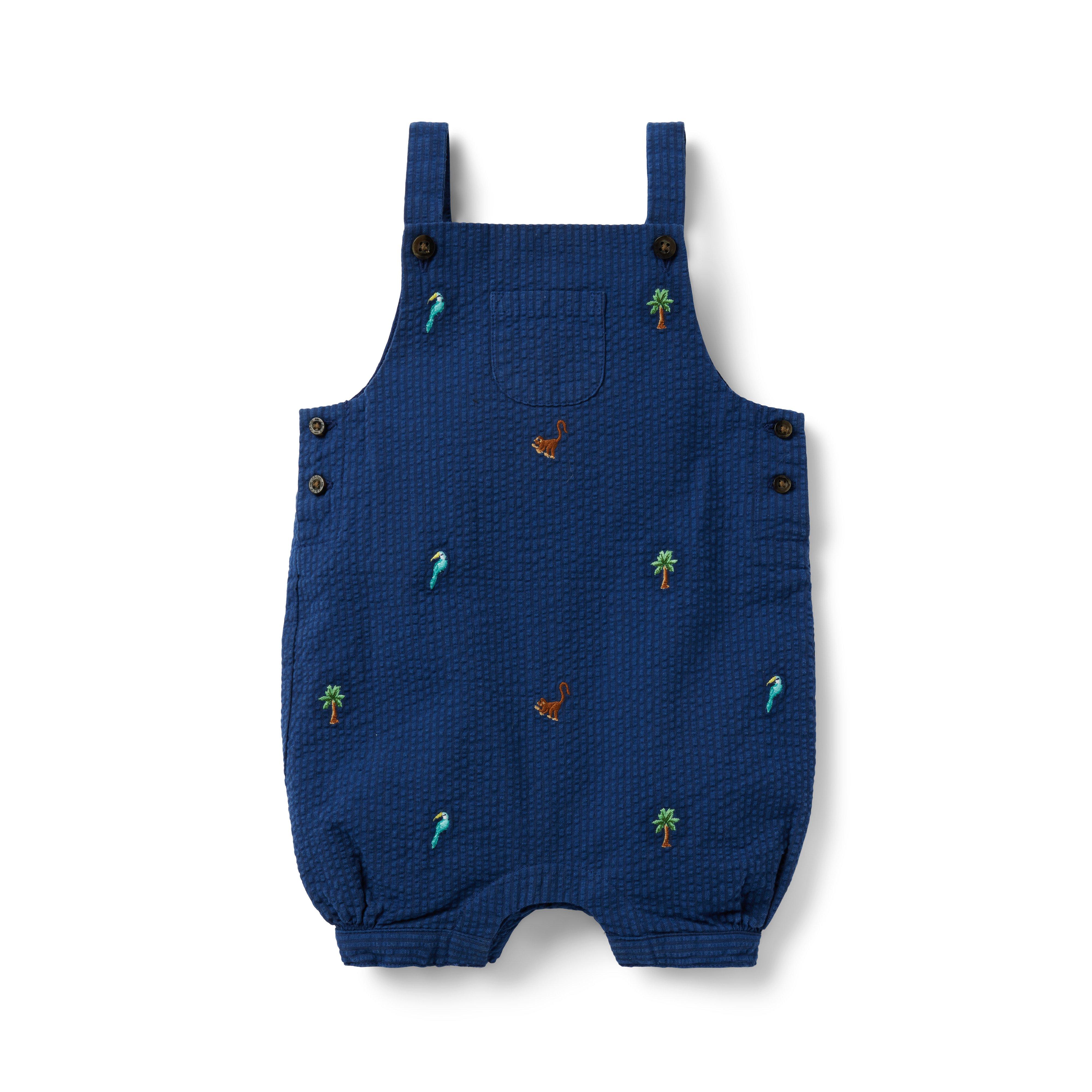 Baby Tropical Embroidered Seersucker Overall image number 0
