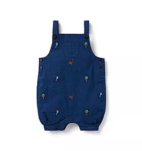 Janie and Jack Baby Tropical Embroidered Seersucker Overall
