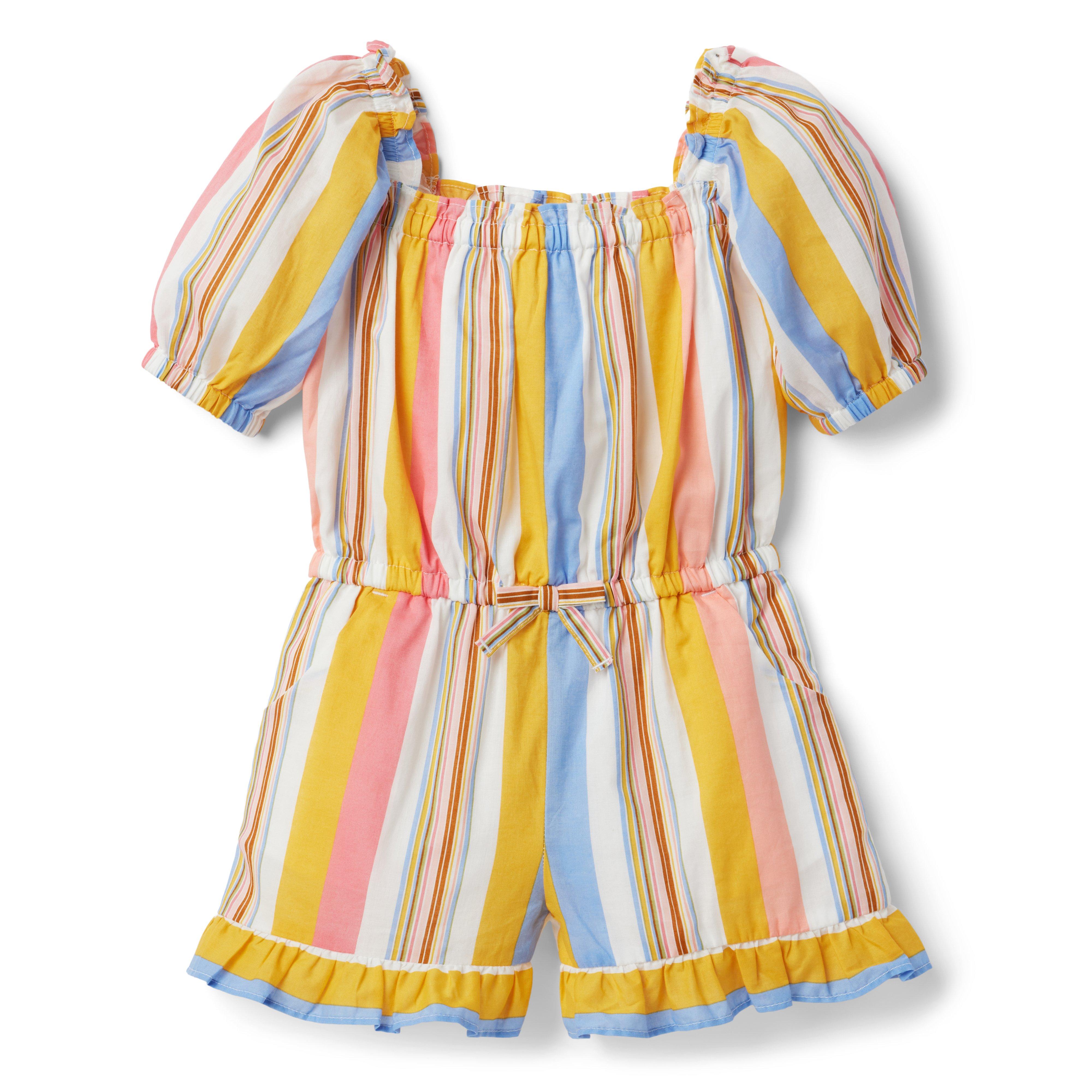 Striped Puff Sleeve Romper image number 0