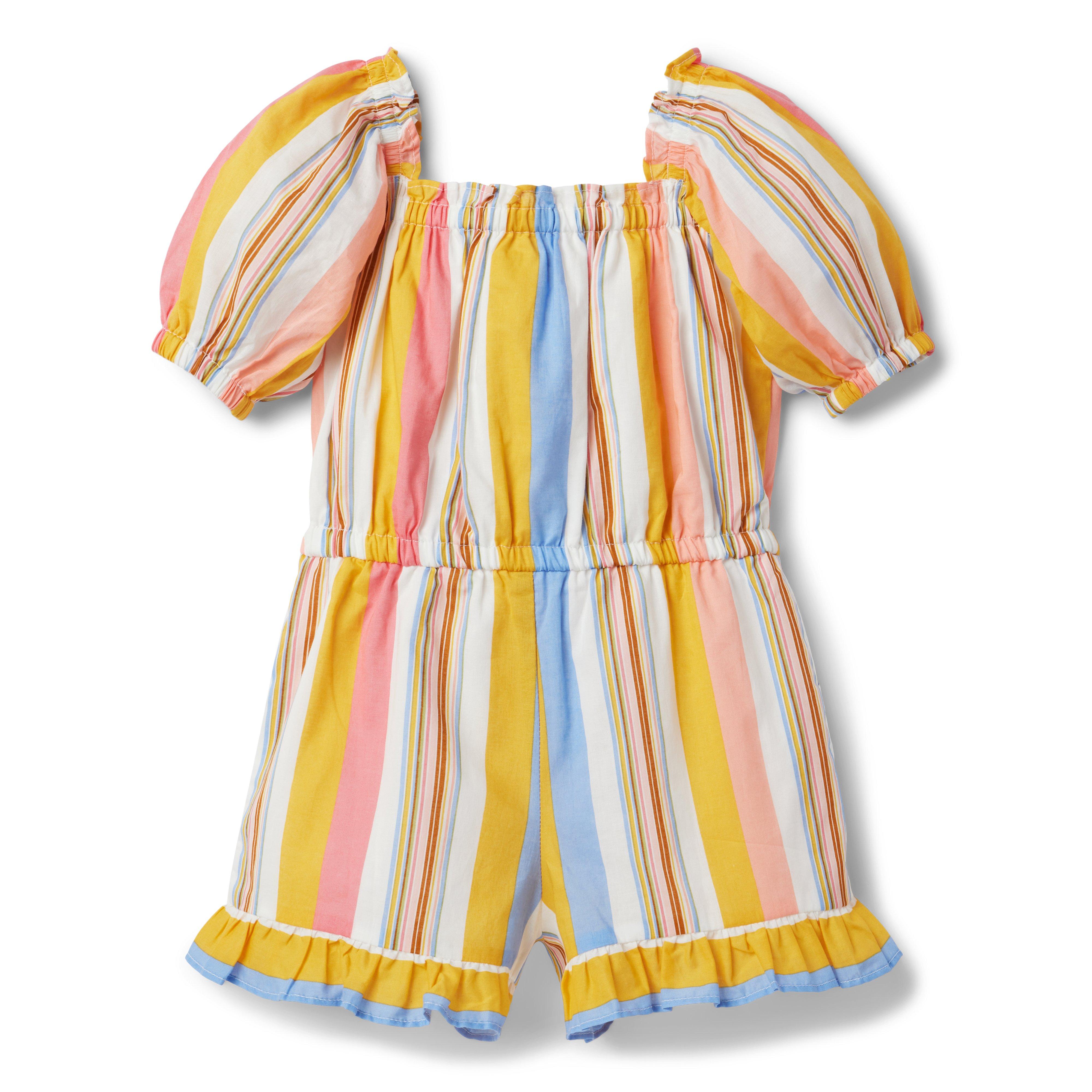 Striped Puff Sleeve Romper image number 1