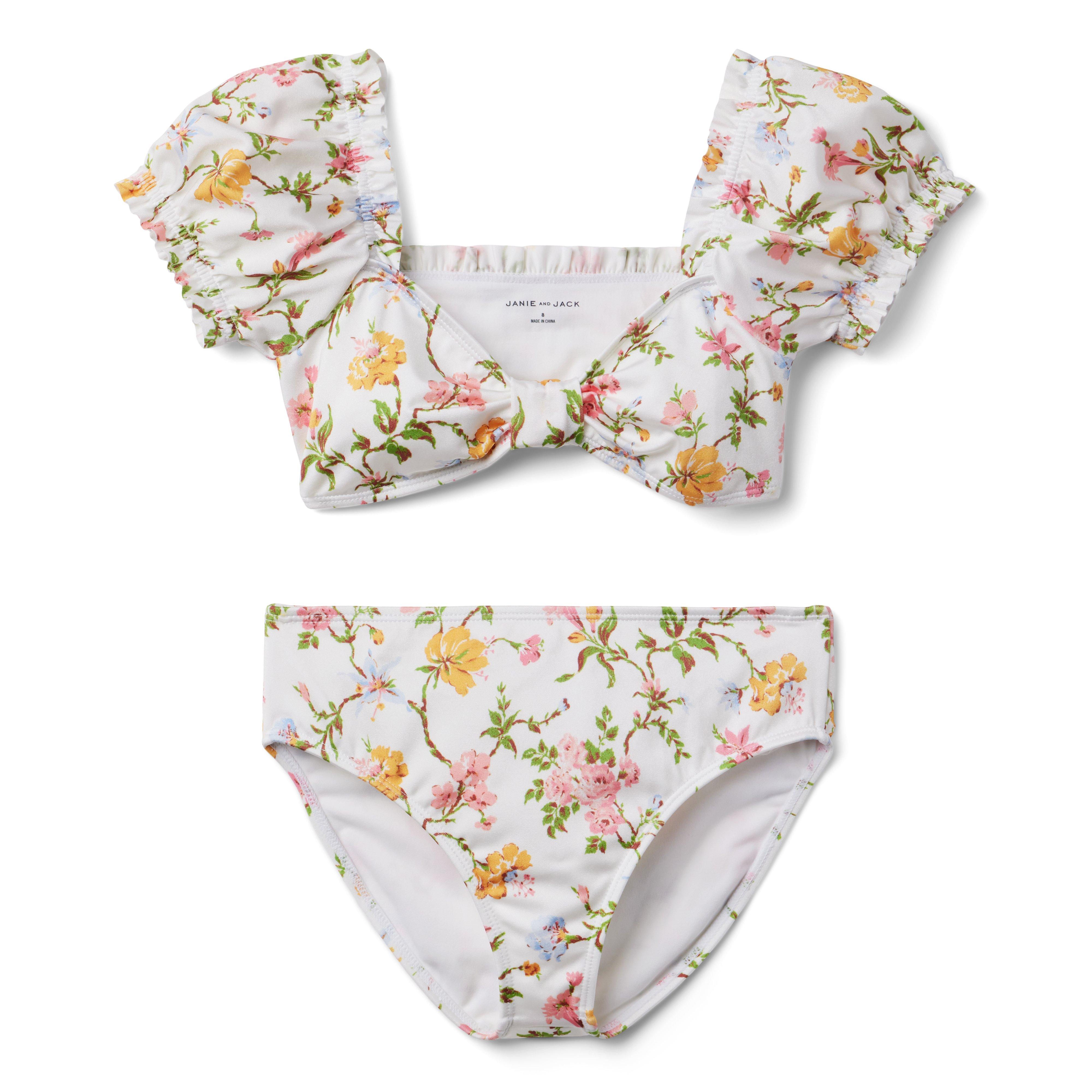 Floral Puff Sleeve 2-Piece Swimsuit image number 0