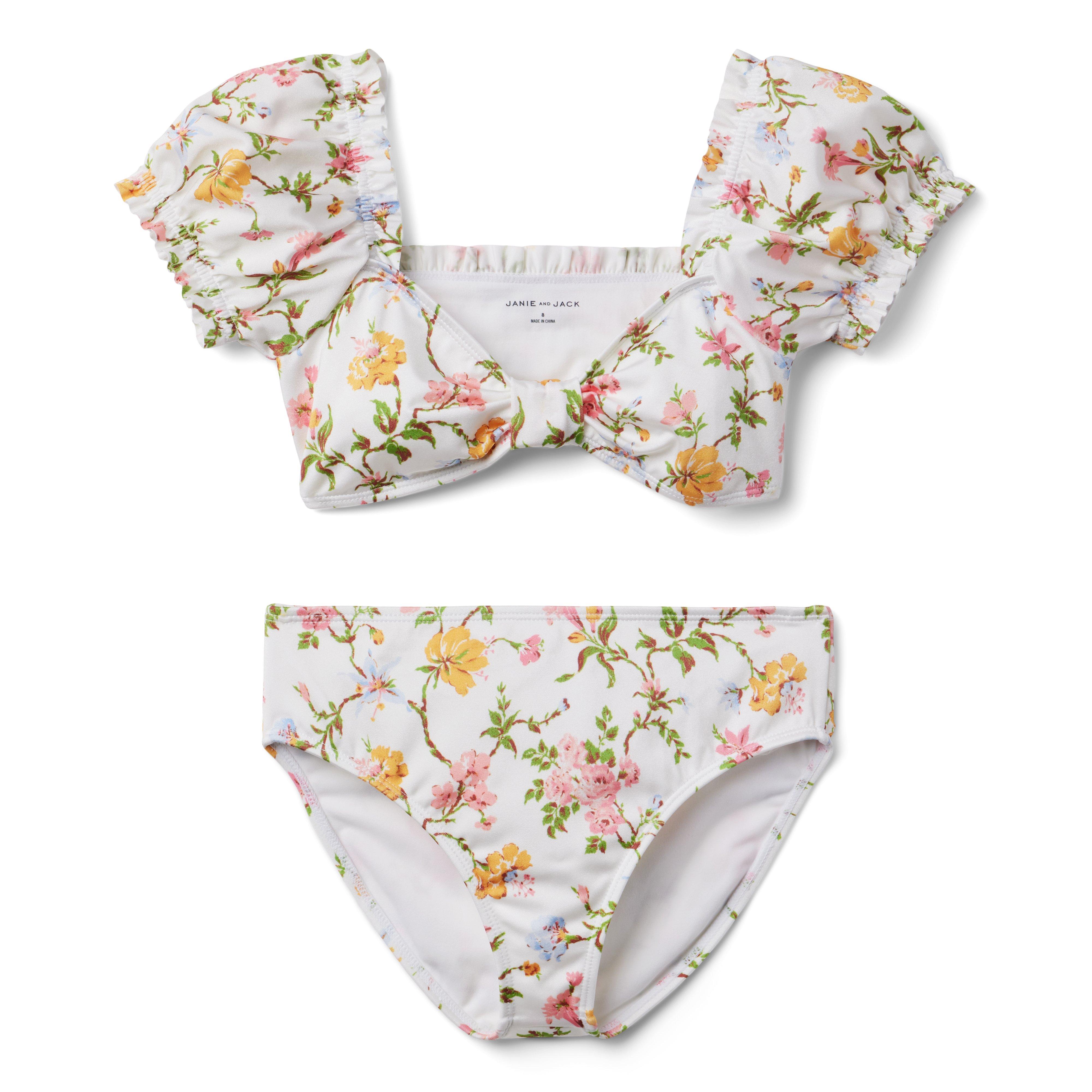 Floral Puff Sleeve 2-Piece Swimsuit