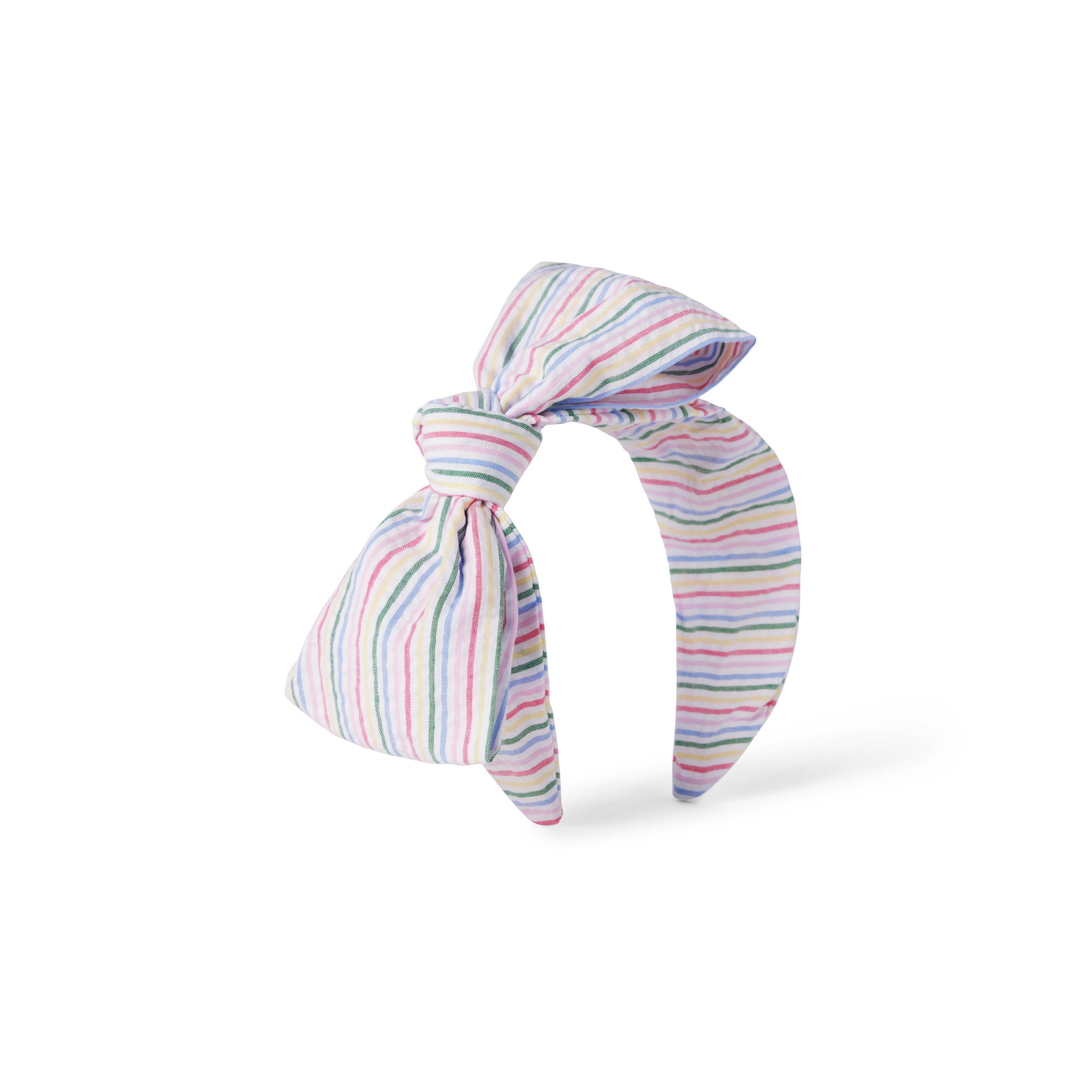 Rainbow Striped Seersucker Bow Headband image number 0