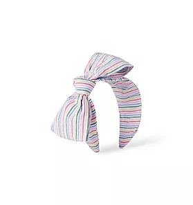 Rainbow Striped Seersucker Bow Headband